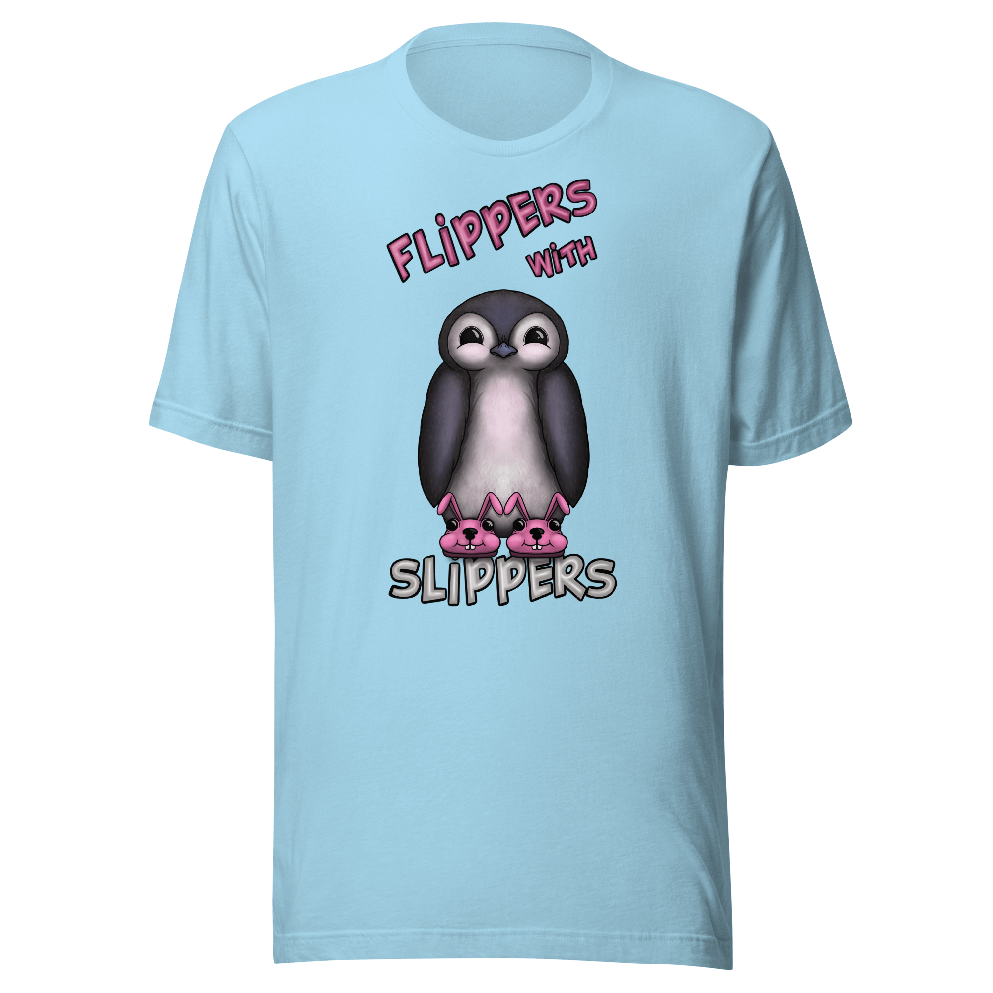 cute penguin cartoon on blue t-shirt