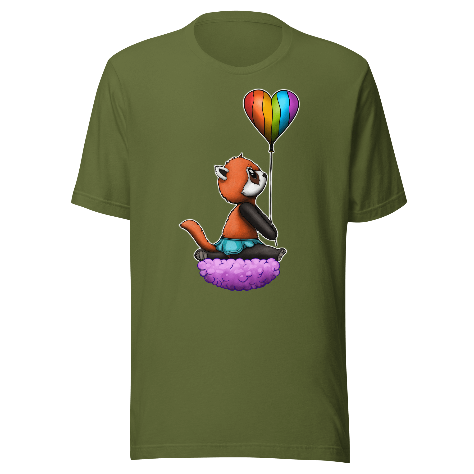 cartoon panda with pride flag on olive t-shirt