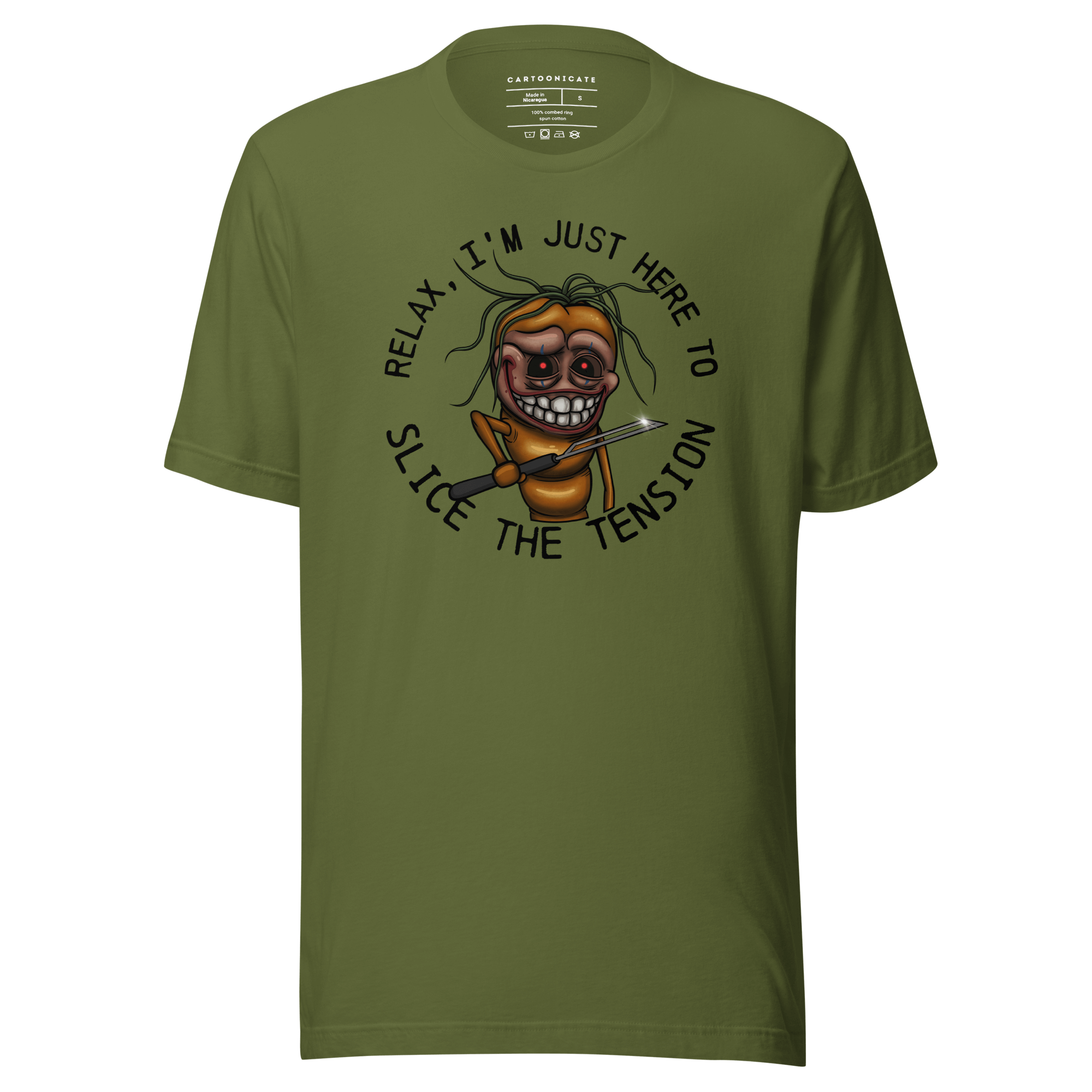 I'm just here to slice the tension olive green t-shirt