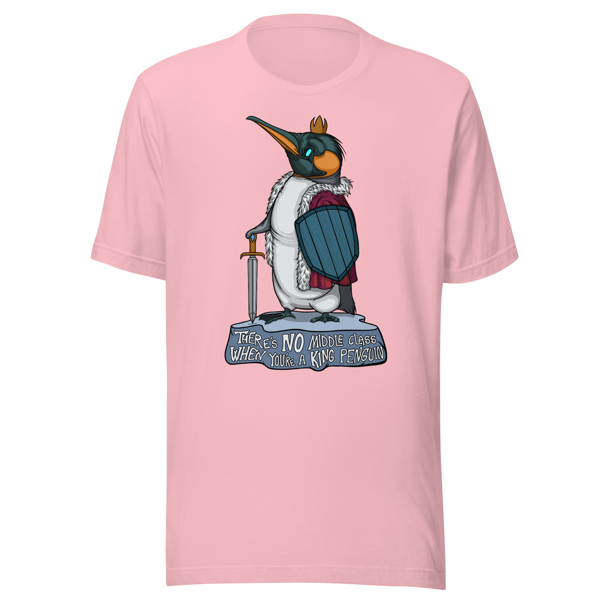 pink t-shirt with a cute penguin drawing in cartoon style