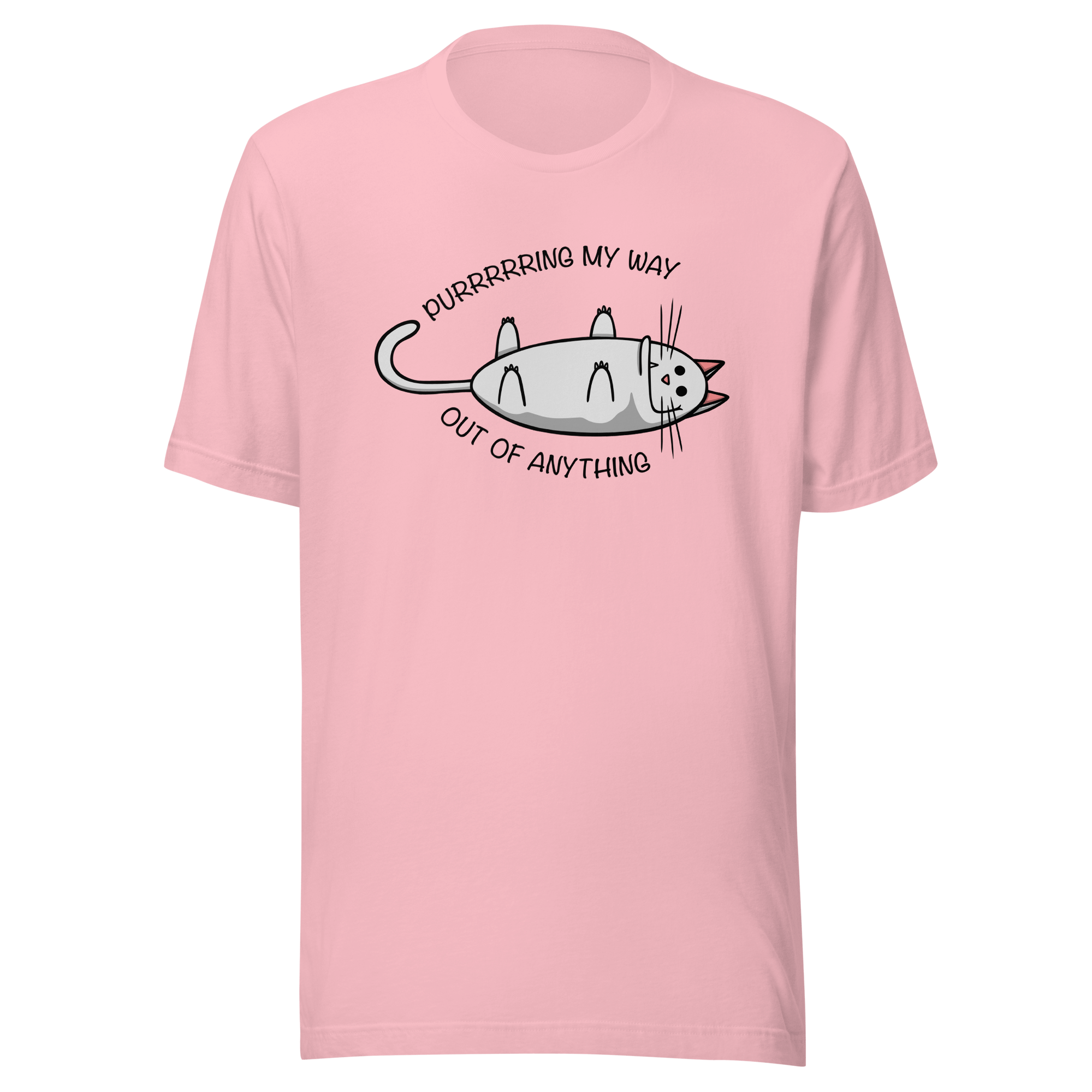 pink t-shirt with a cute pussycat laying on its back