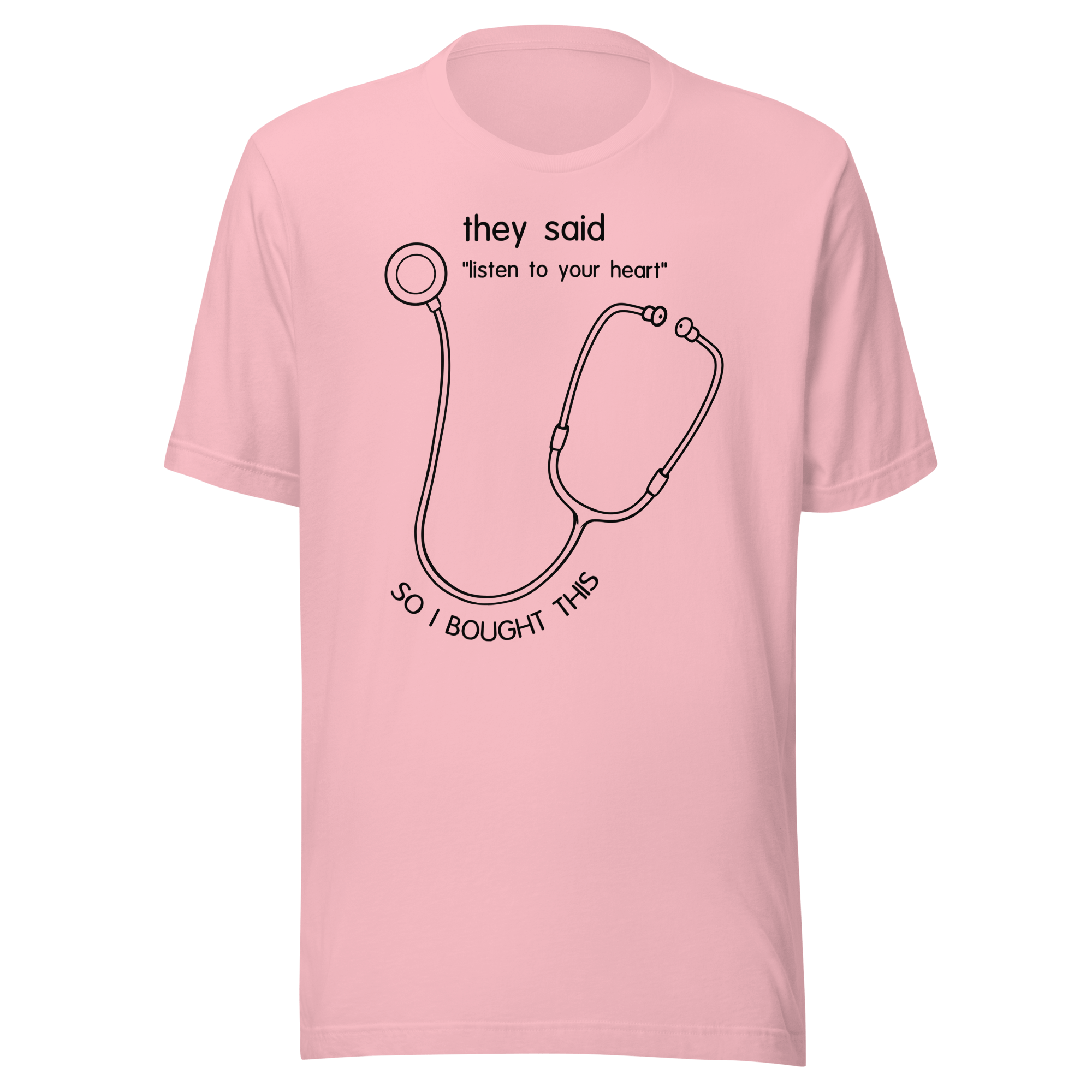 funny stethoscope drawing in cartoon style on pink tee