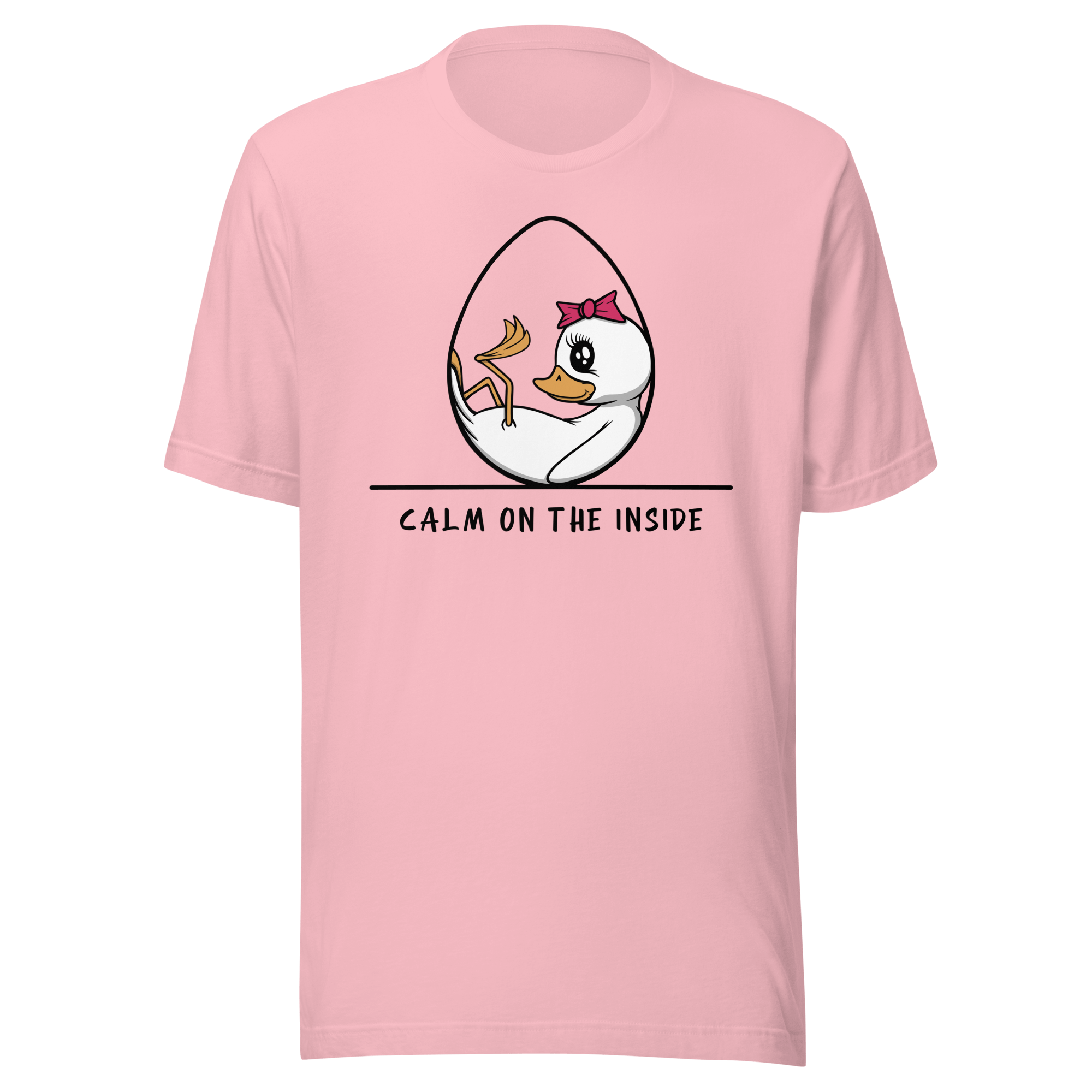 cute duck in cartoon style on pink t-shirt