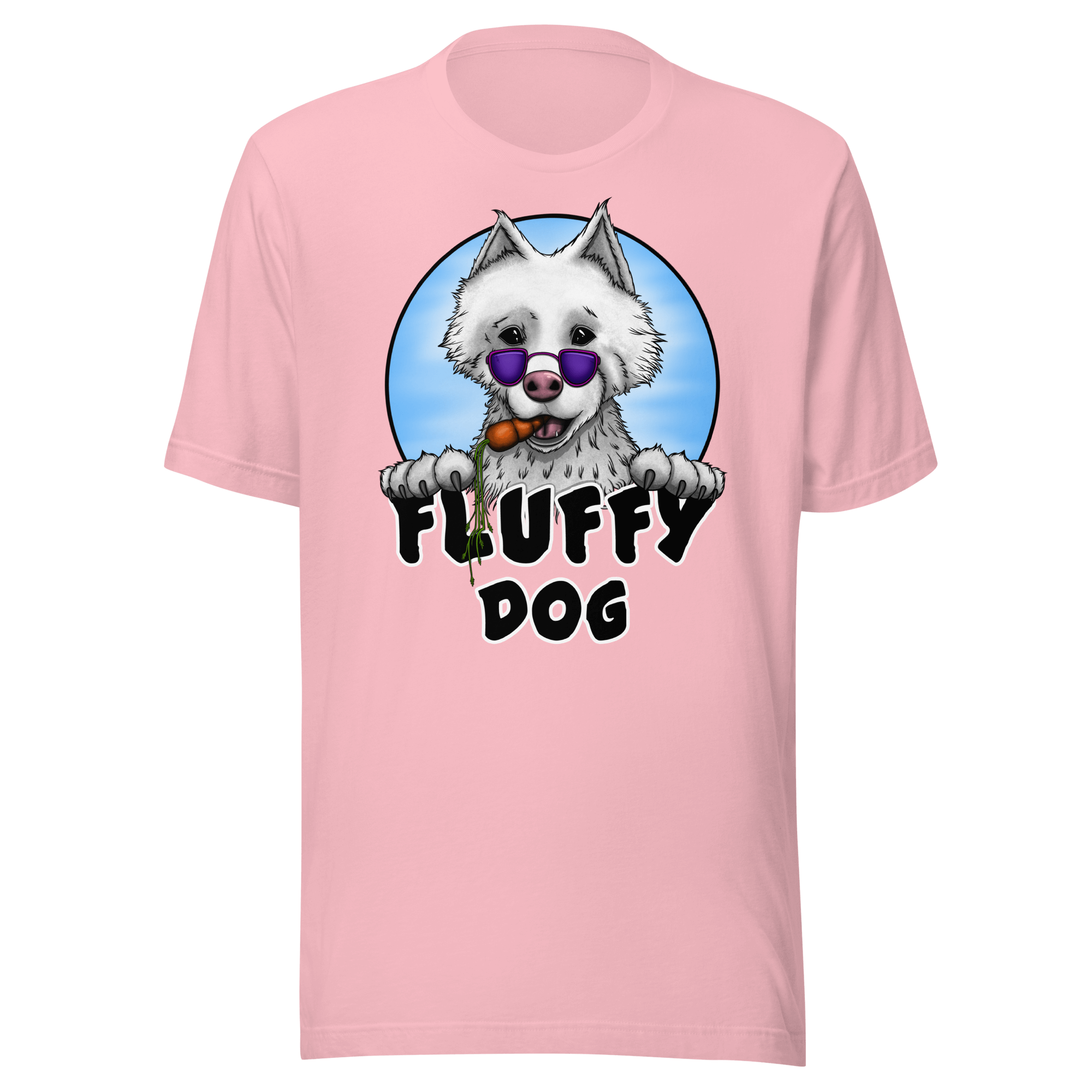 pink t-shirt with cute cartoon dog drawing