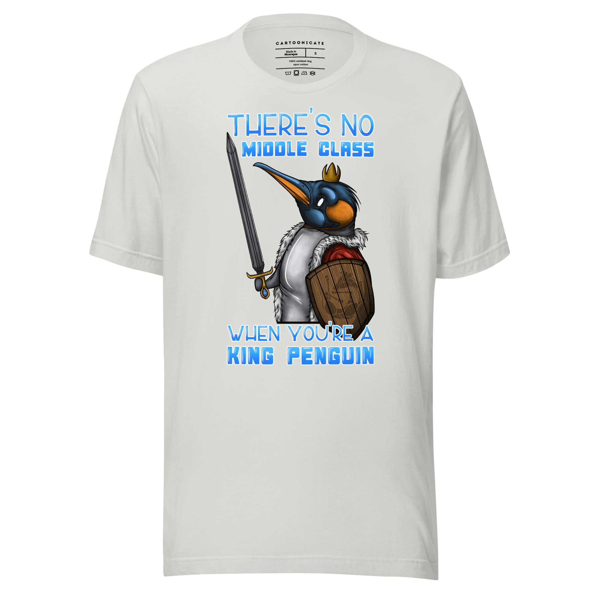 cool cartoon king penguin with a crown on white tee