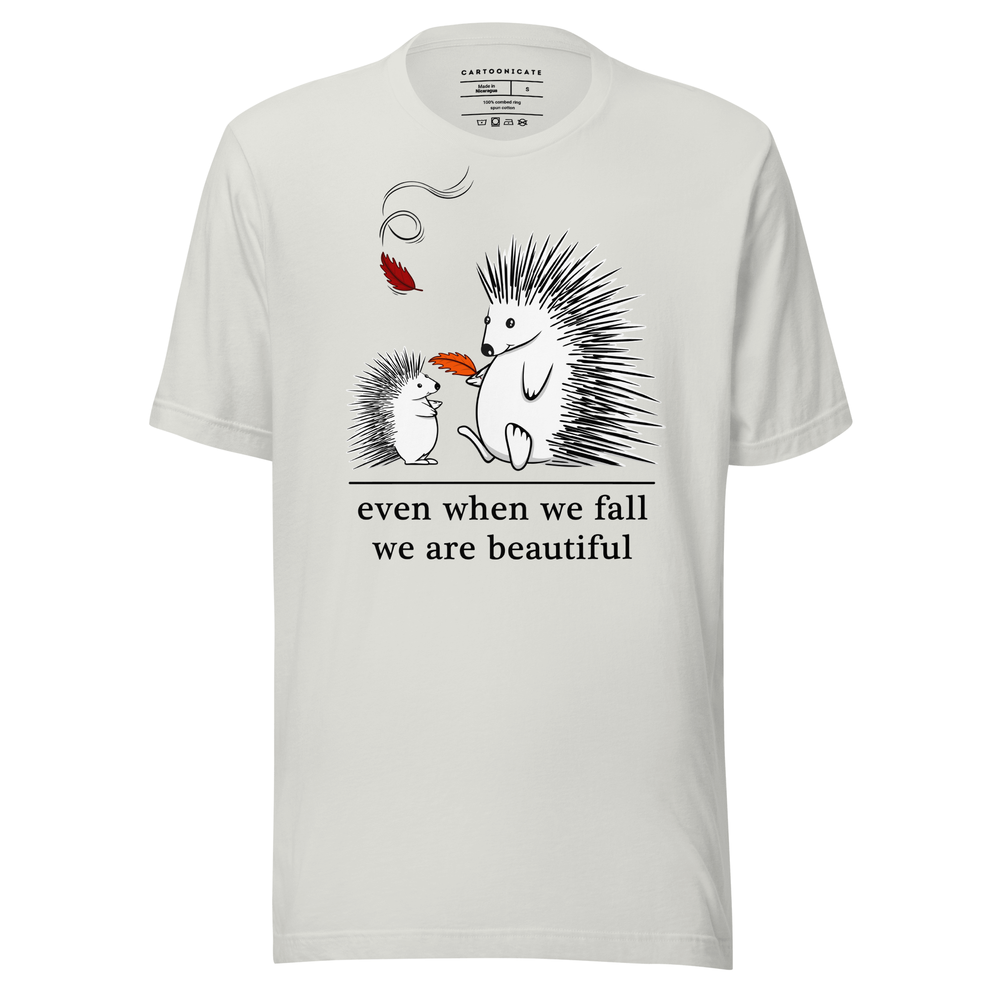 Silver t-shirt with cute hedgehog in autumn