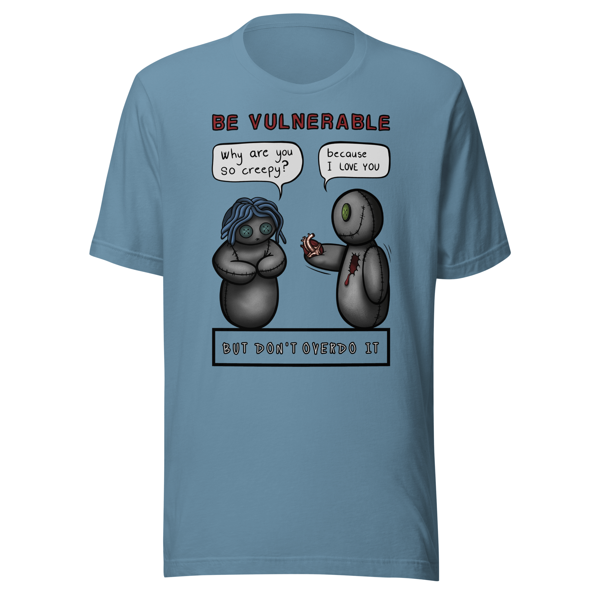 be vulnerable voodoo doll love blue tee