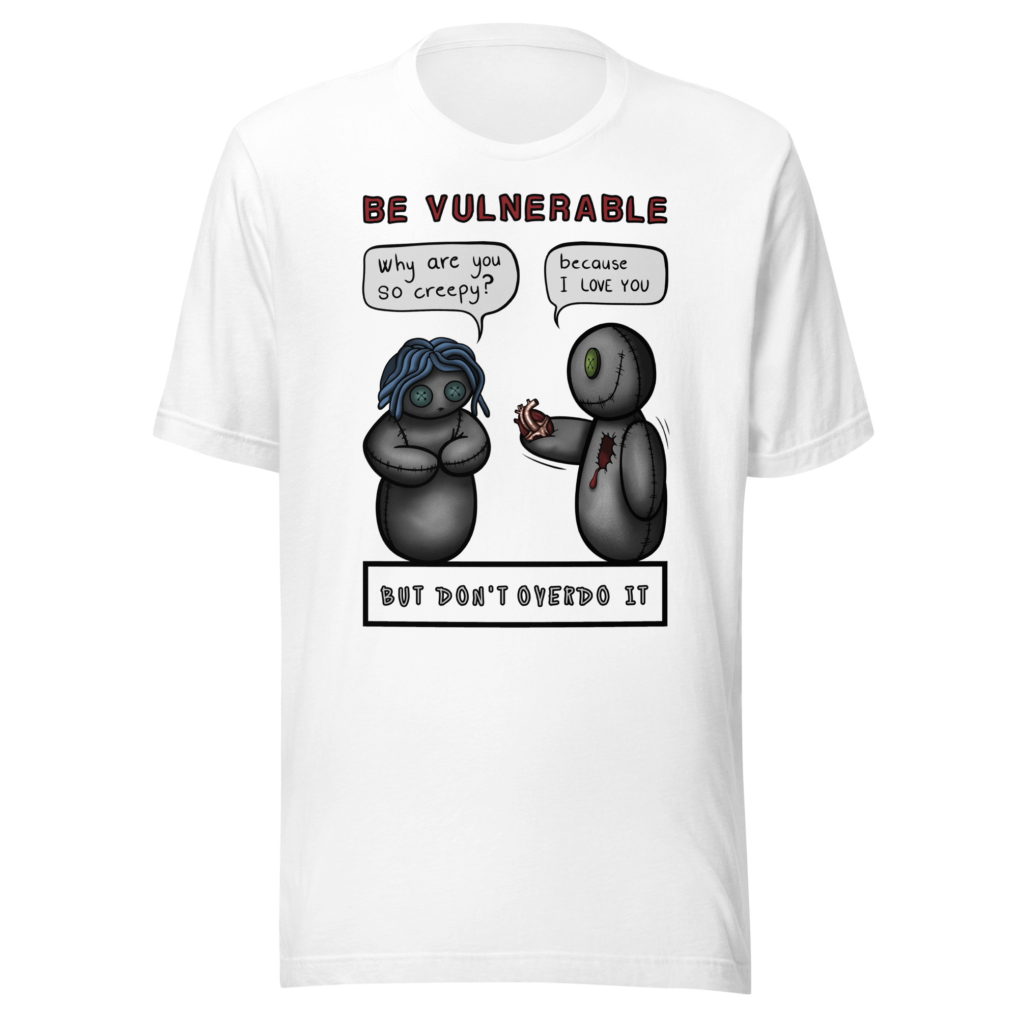 be vulnerable cartoon voodoo doll t-shirt white