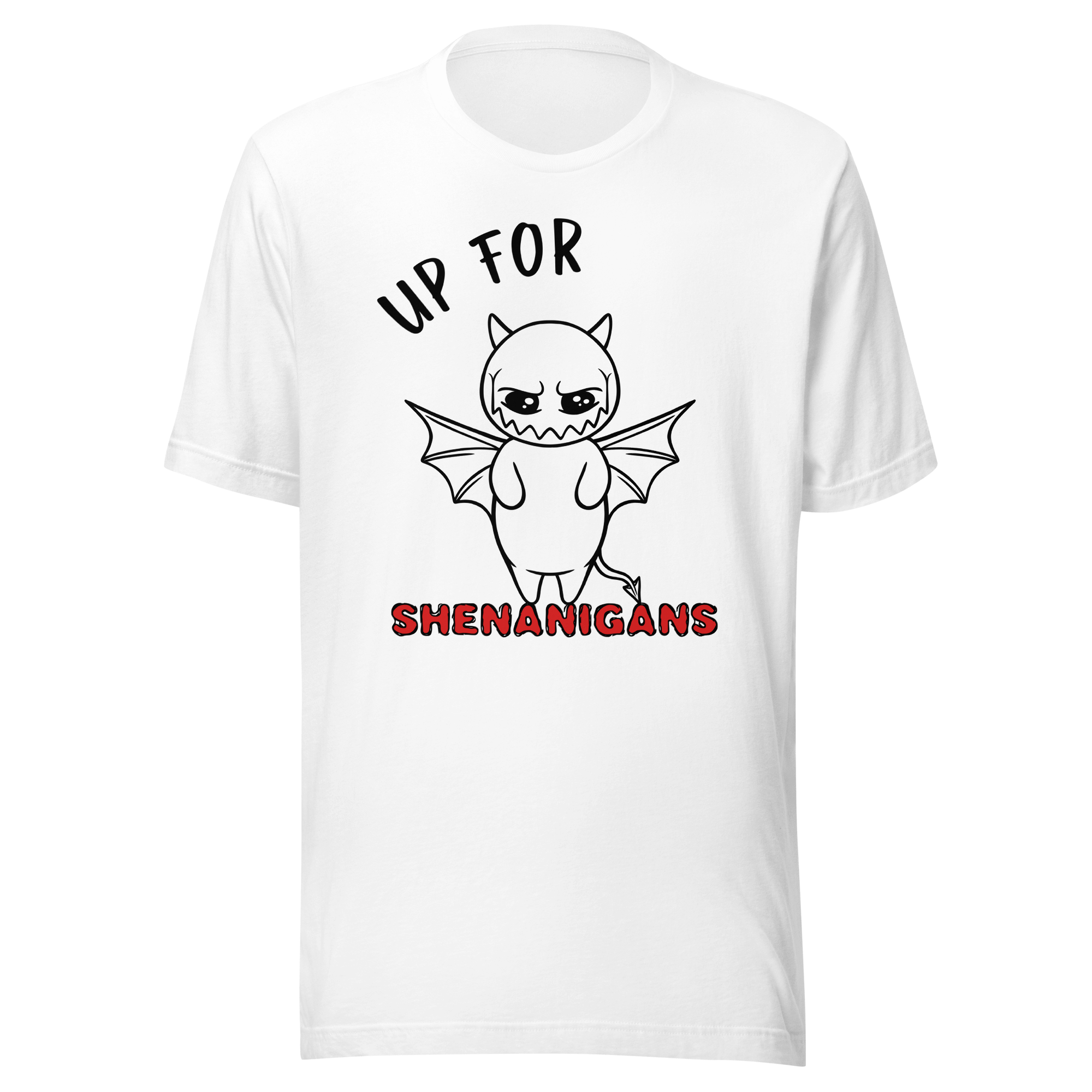 cartoon devil sketch on white t-shirt