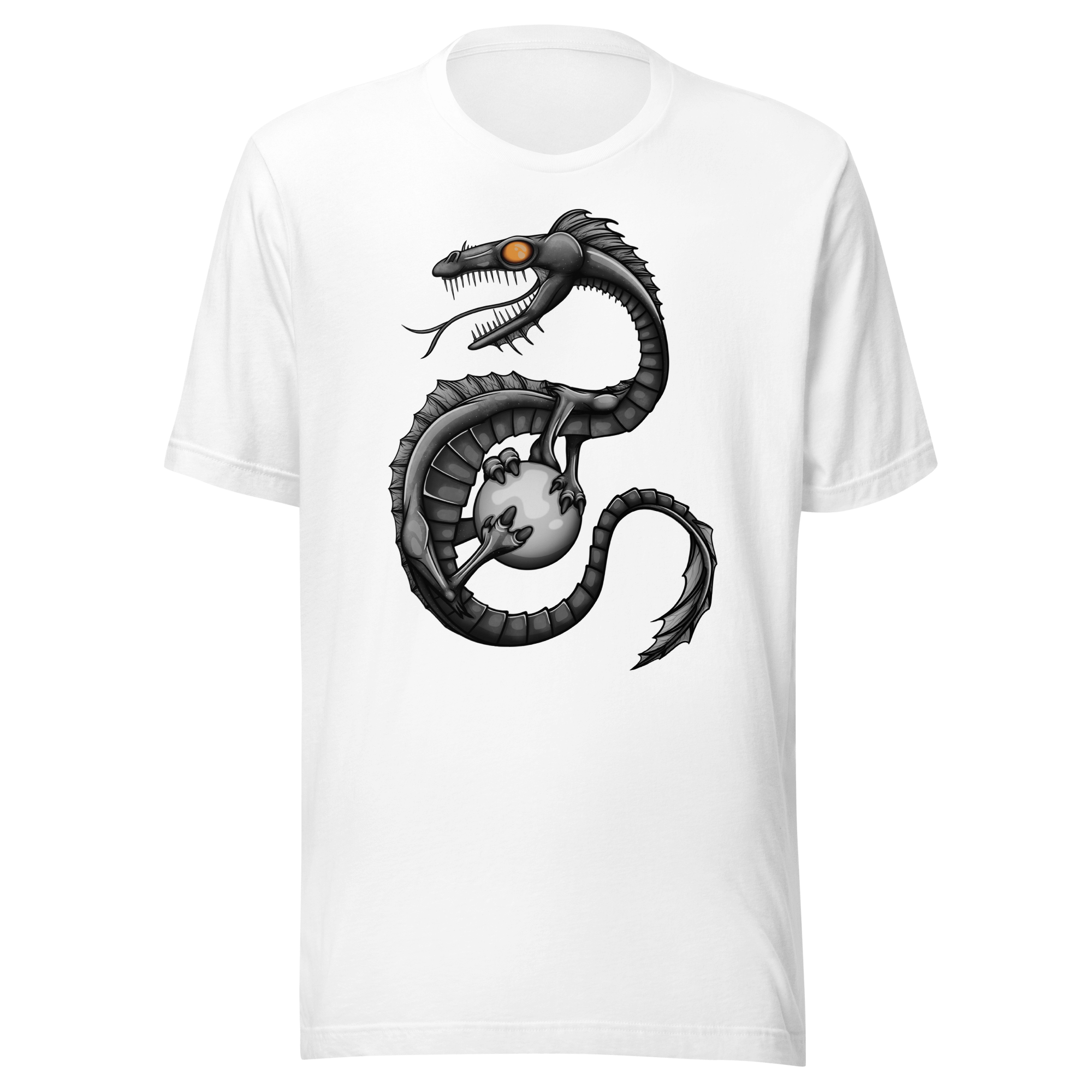 Fantasy Dragon in cartoon style on white t-shirt