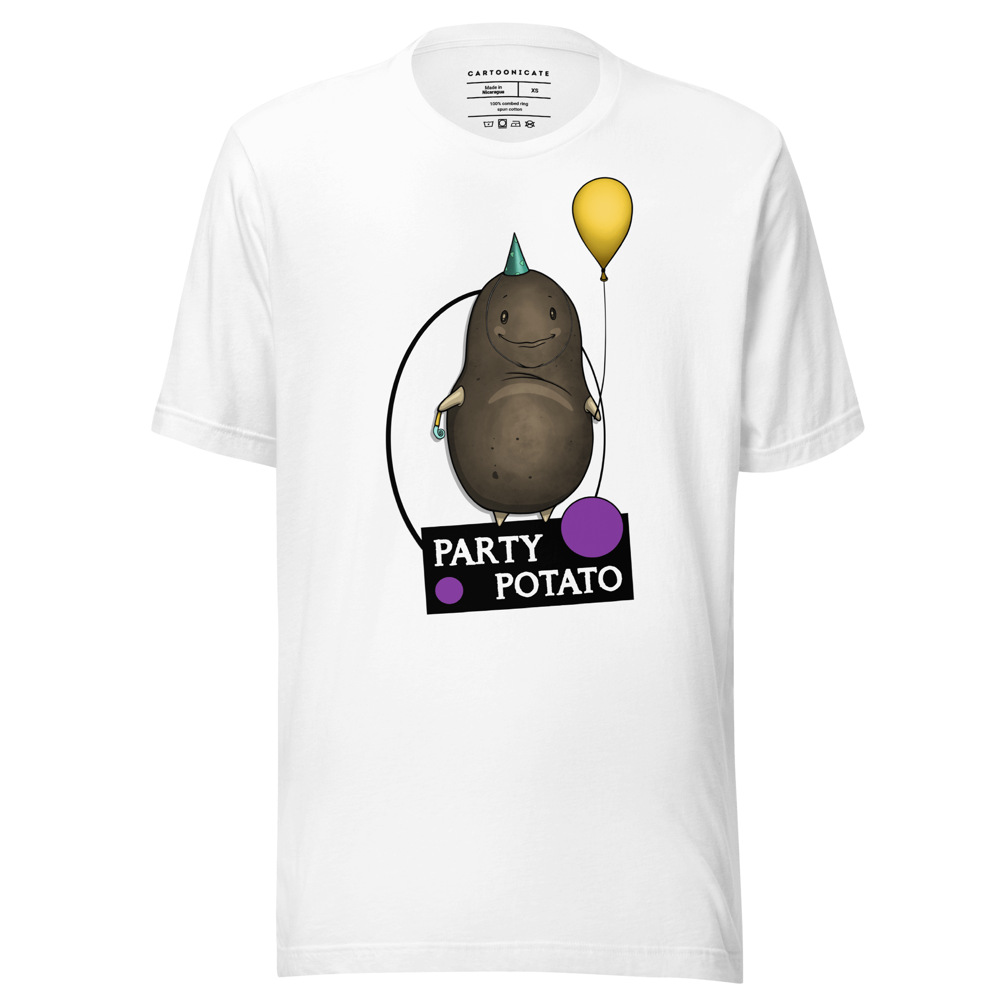 Cool cartoon potato drawing on white t-shirt