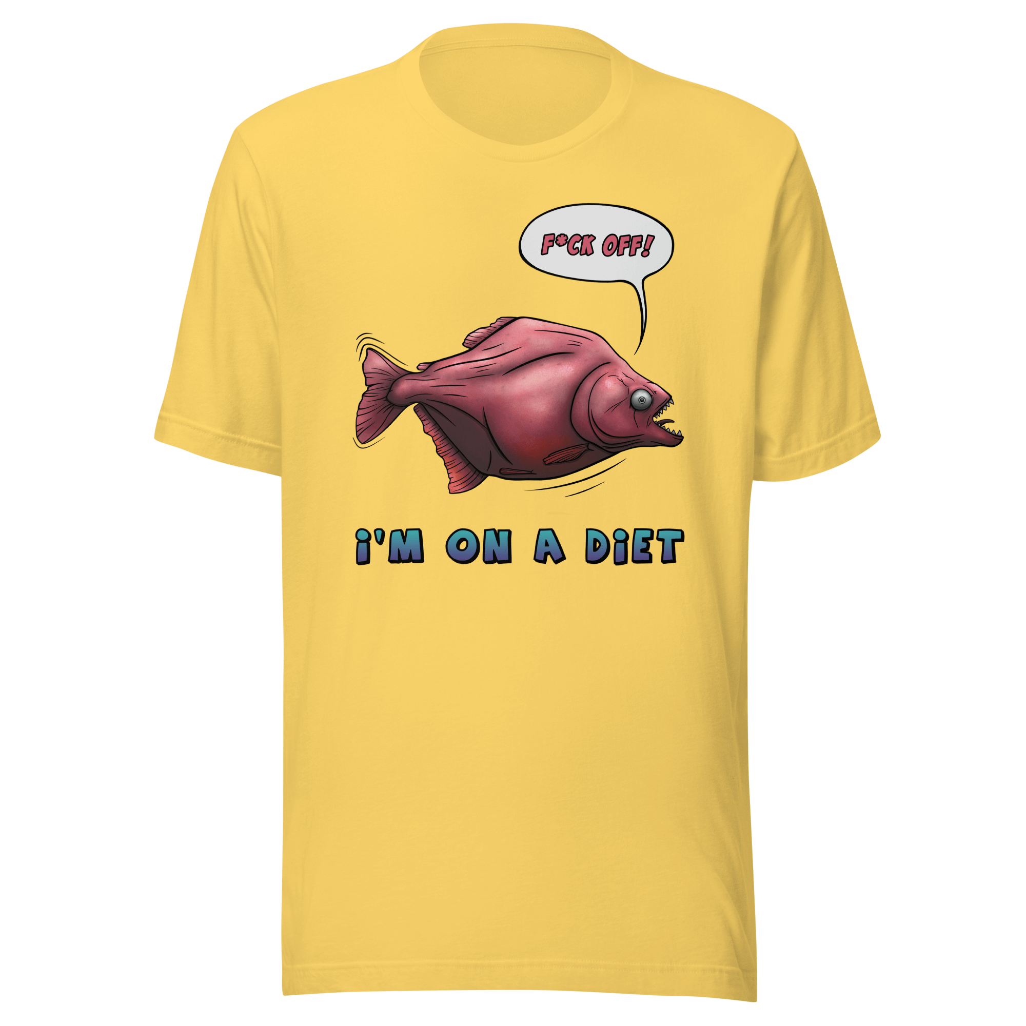 I'm on a diet cartoon piranha t-shirt yellow