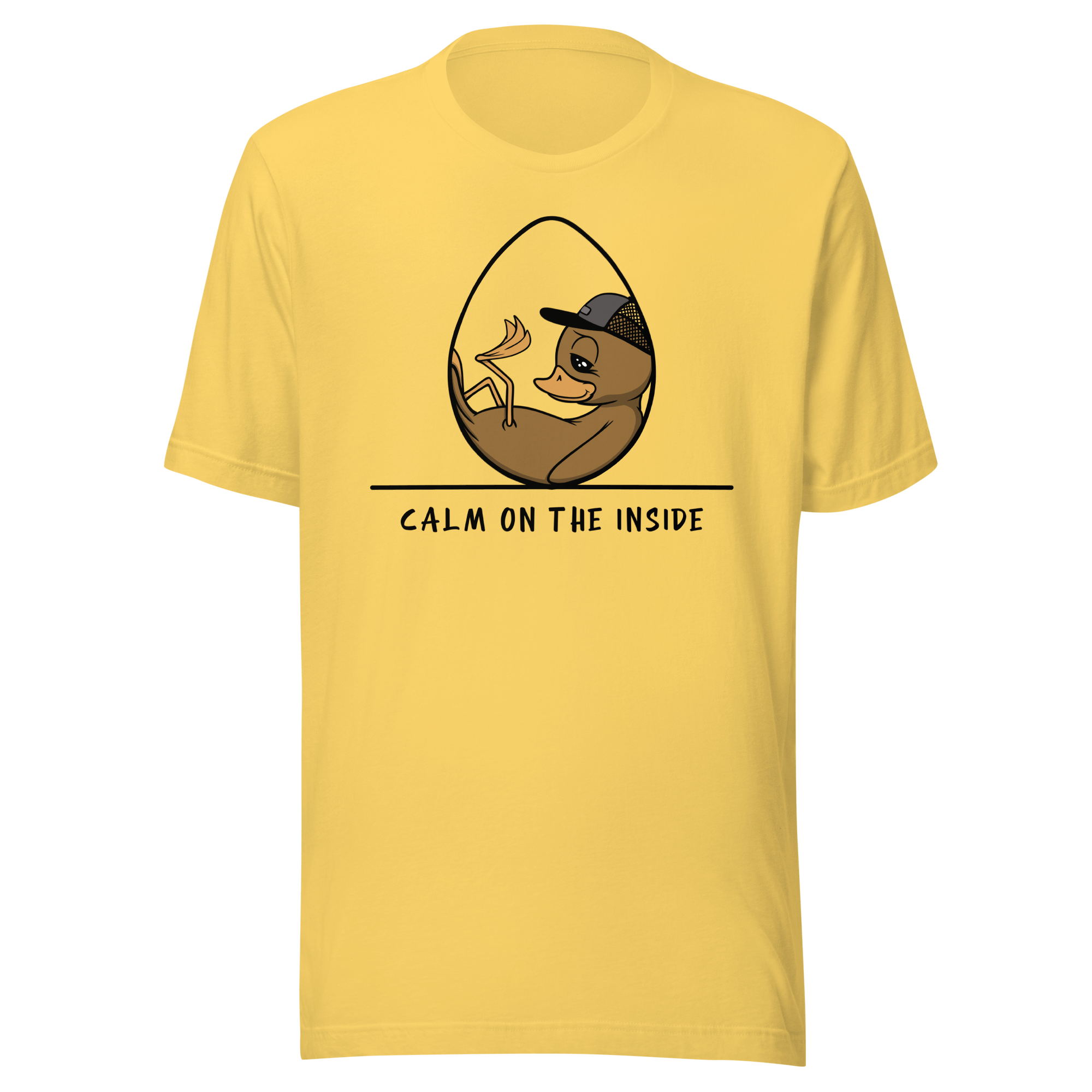 baby duckling relaxing in cartoon style on yellow t-shirt