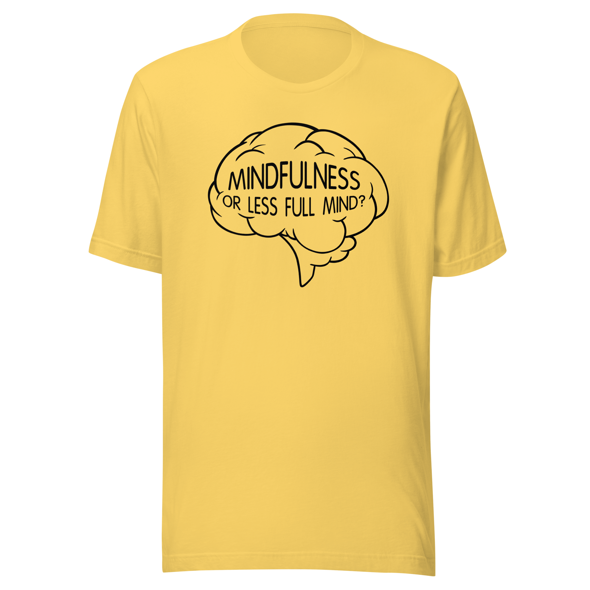 mindfulness brain in cartoon style on yellow tee