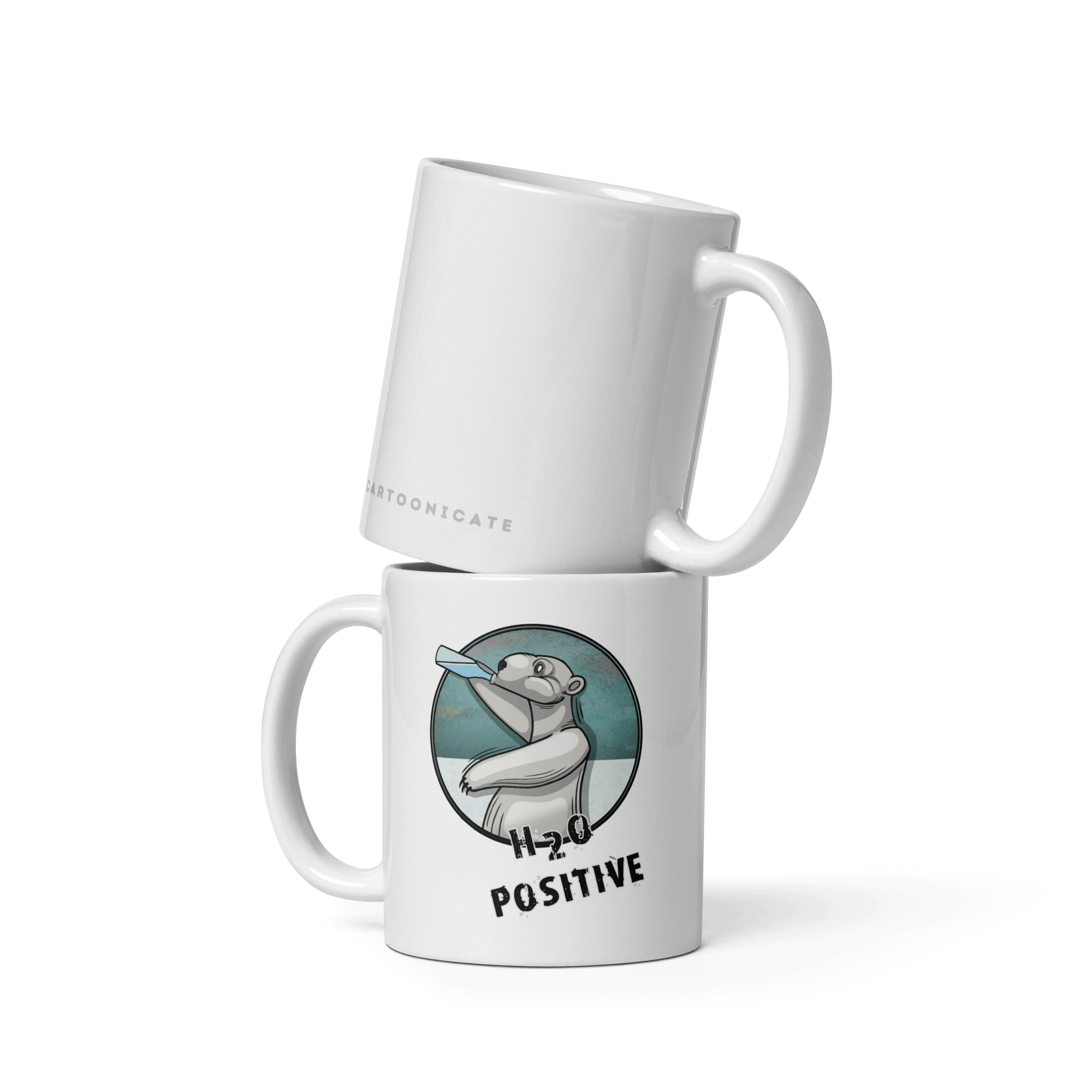 H20 positive polar bear cartoon on ceramic cup