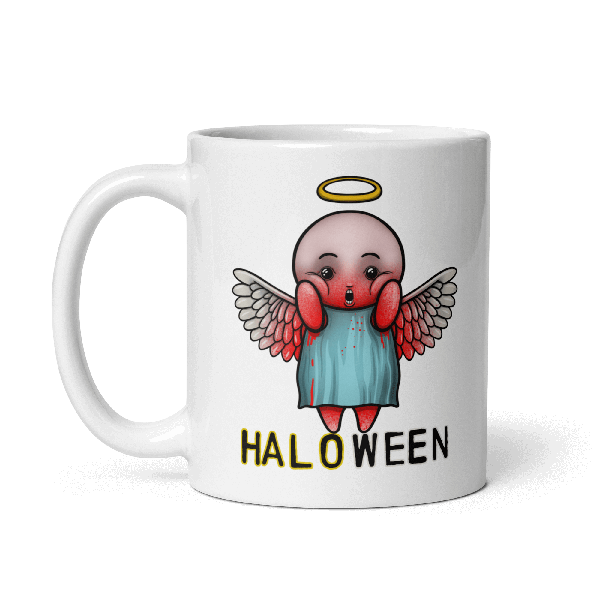 Bloody angel halloween design on white ceramic mug