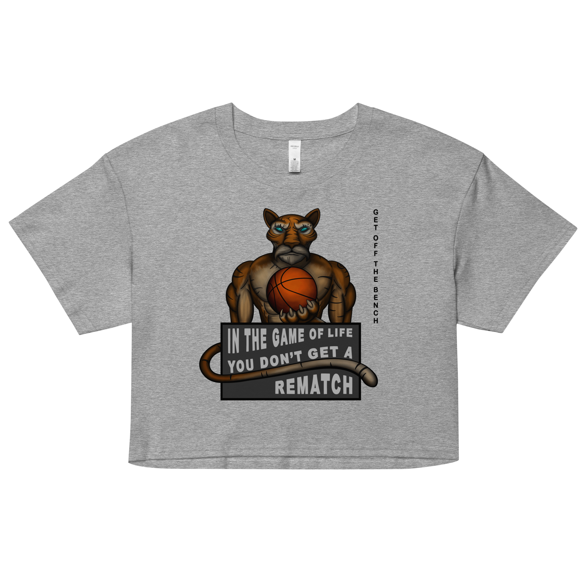 cartoon tiger playing ball crop top grey