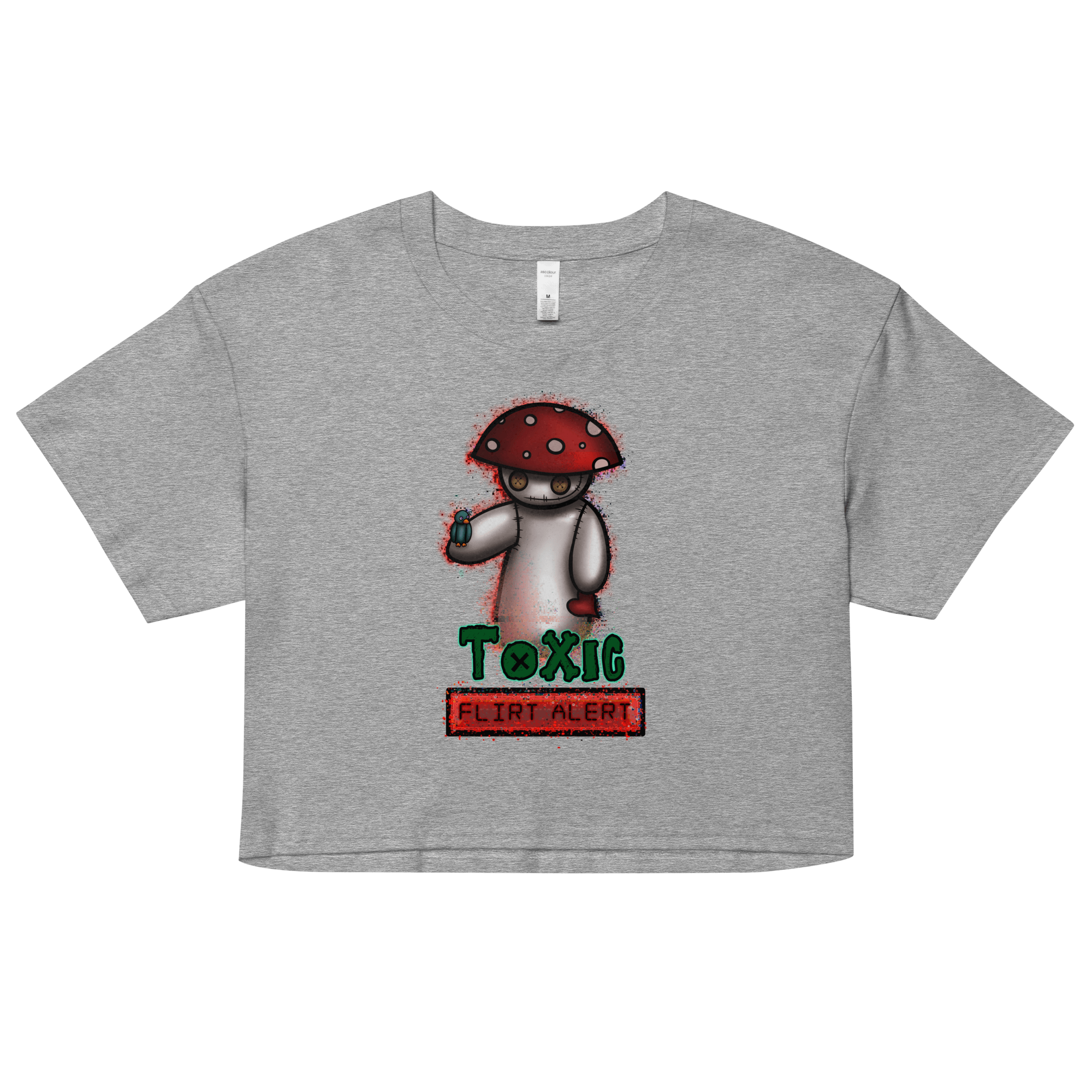 Cartoon fly agaric mushroom grey crop top