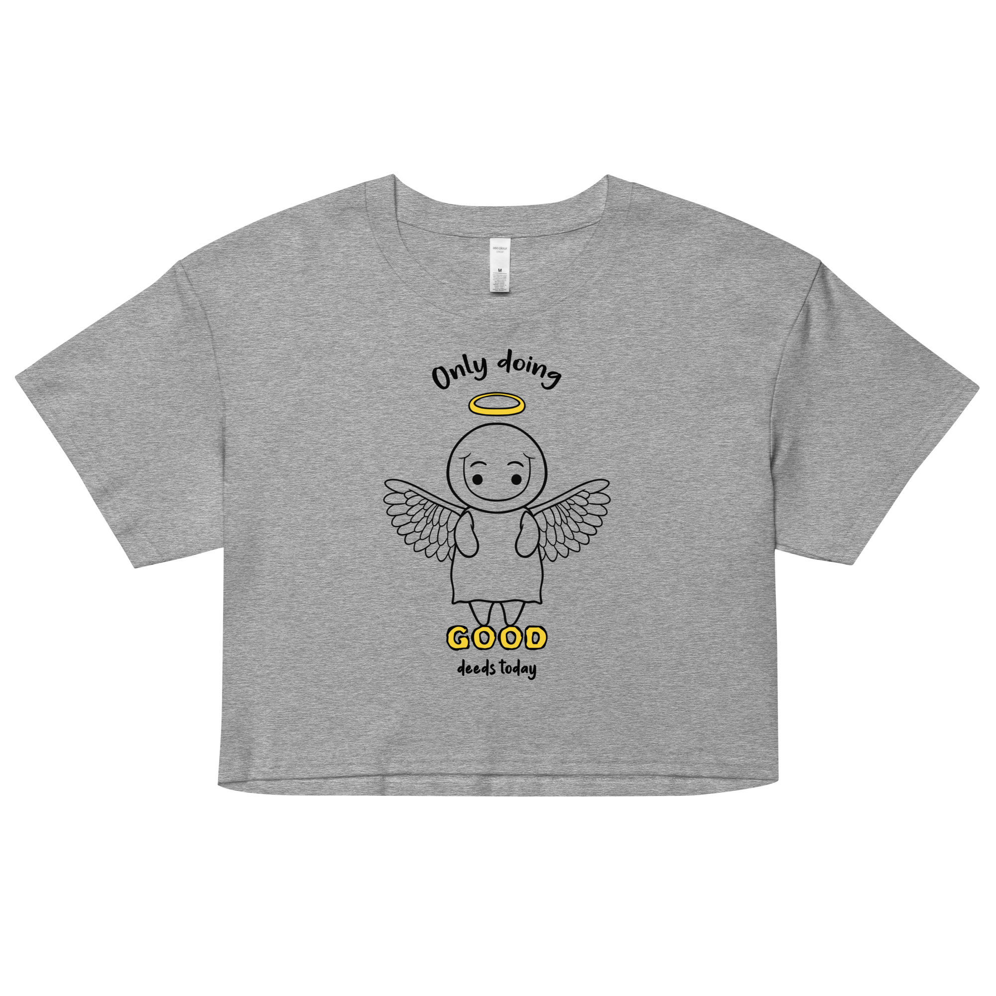 cute cartoon angel in cartoon style on grey crop top for women