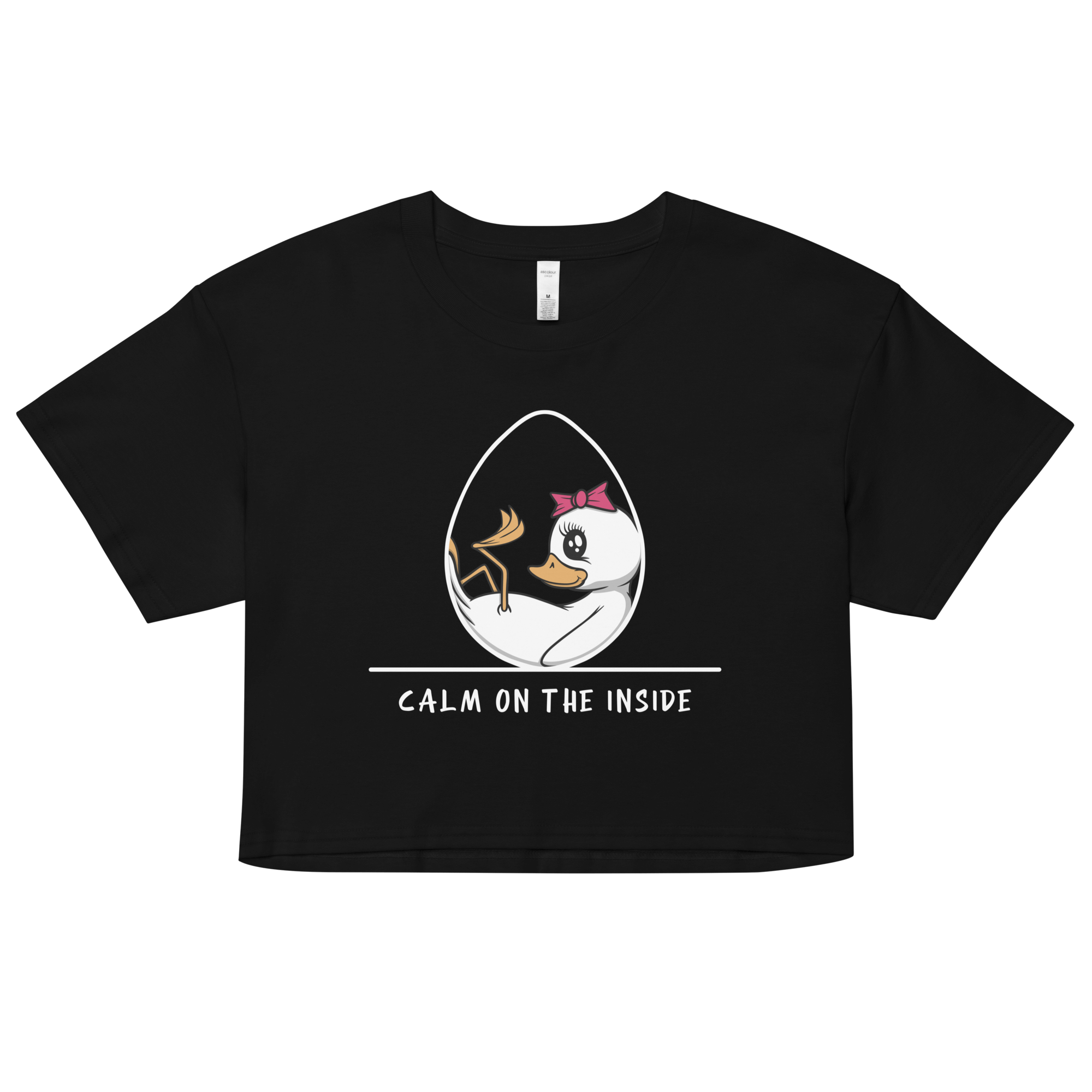 cute duck in cartoon style on black crop top