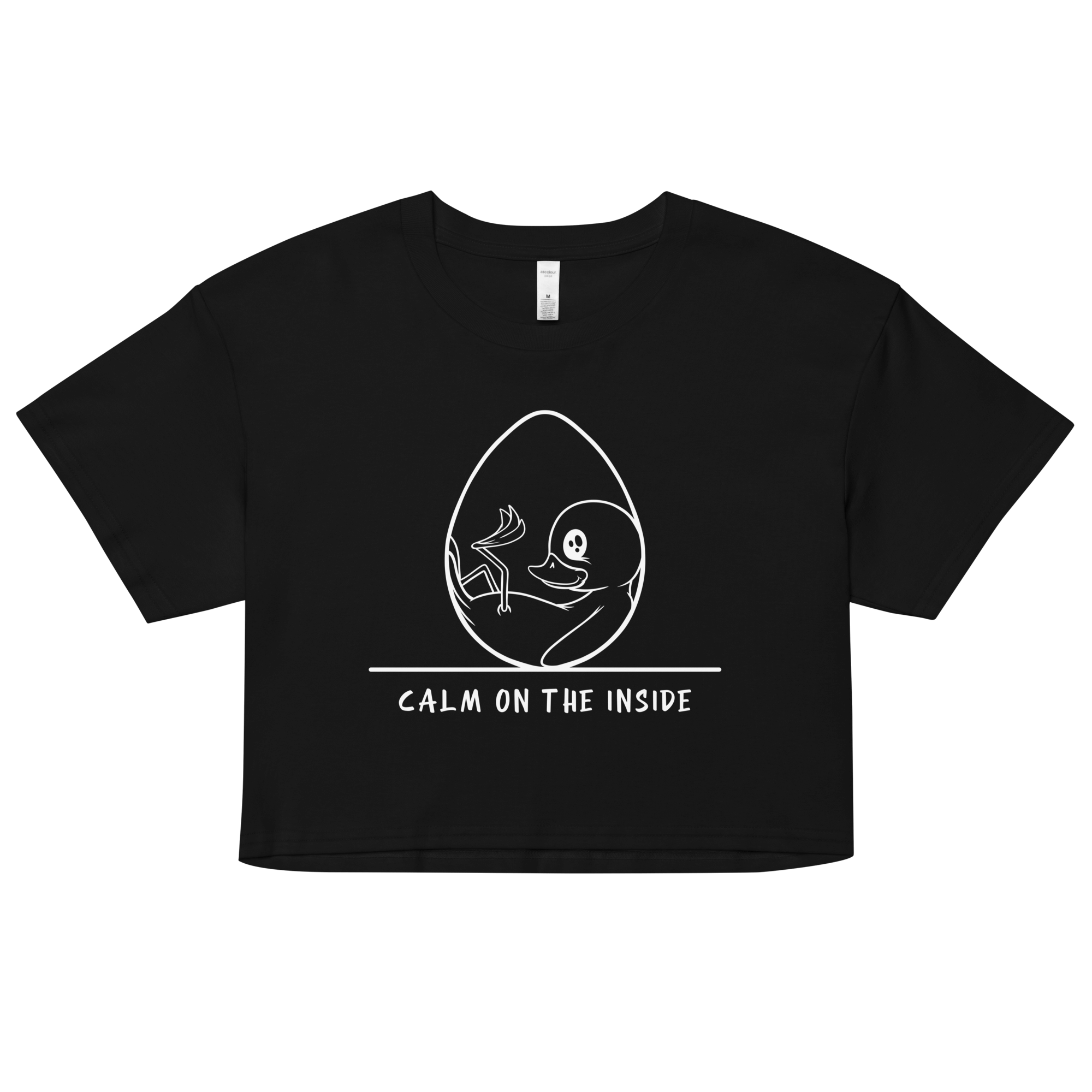 cute duck in cartoon style on black crop top