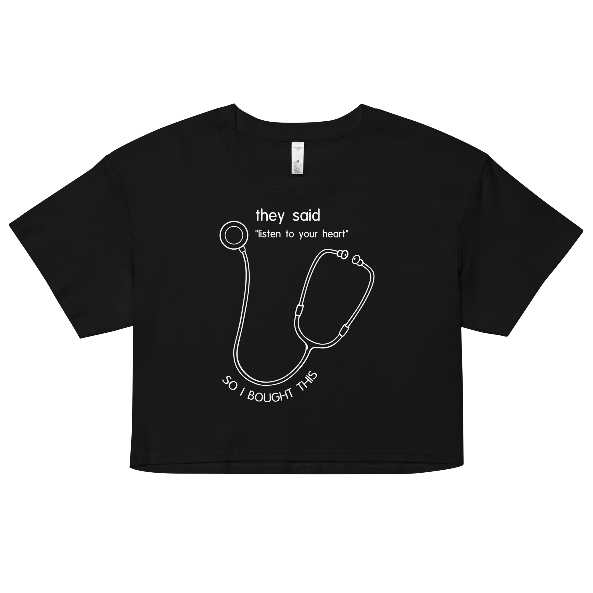 black crop top with cartoon stethoscope humor 