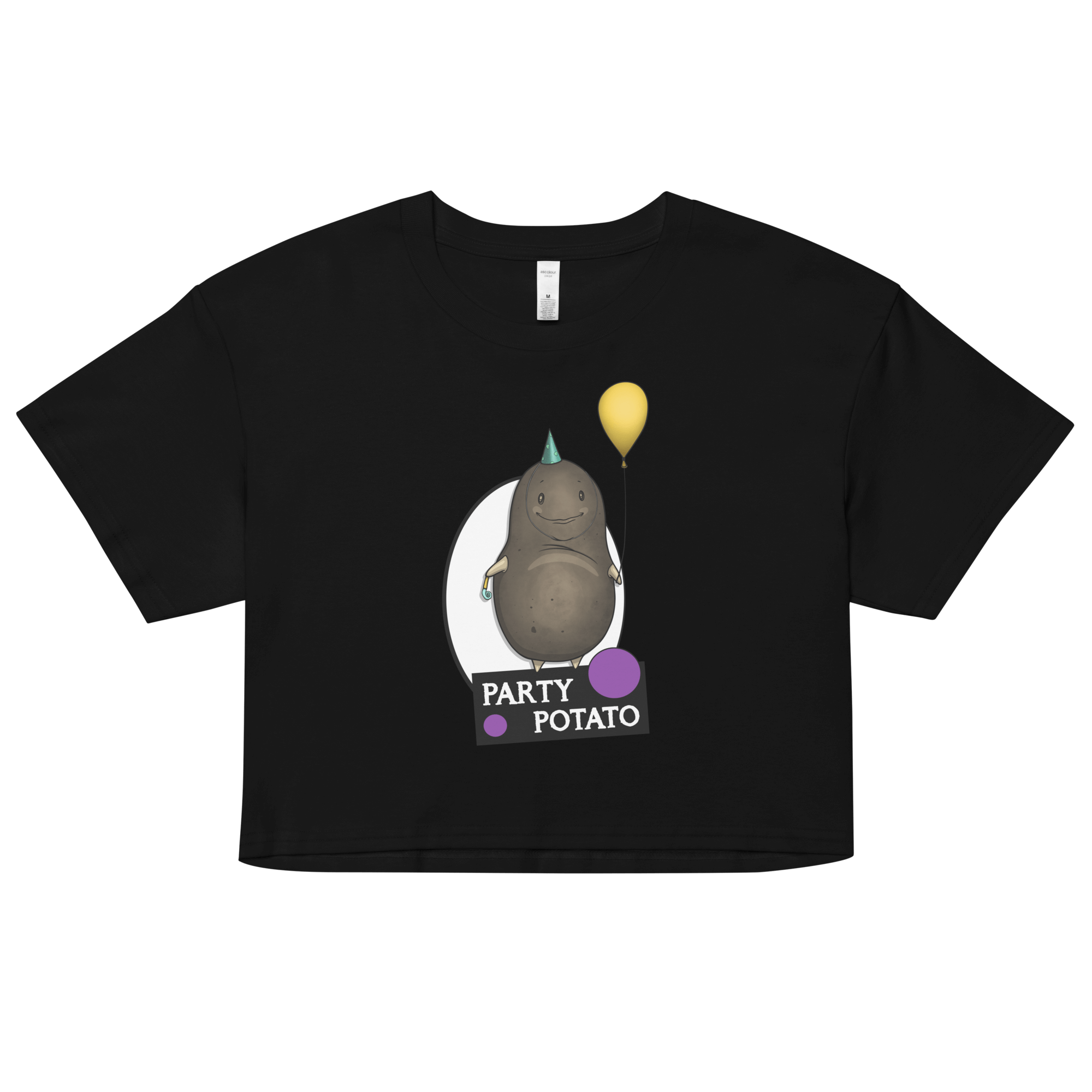 Women’s Crop Top black with a cartoon potato and balloons