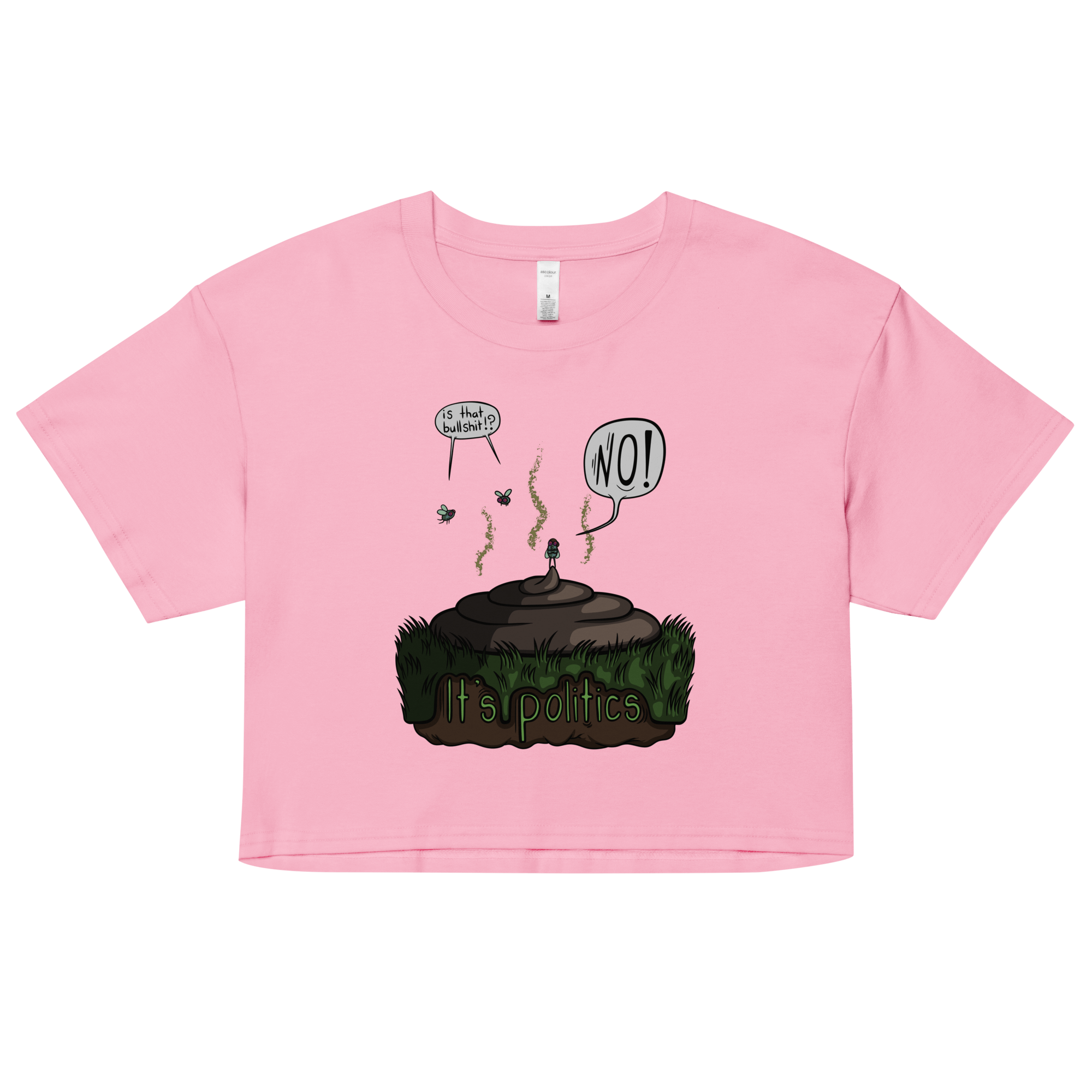 cartoon humor bullshit on pink crop top