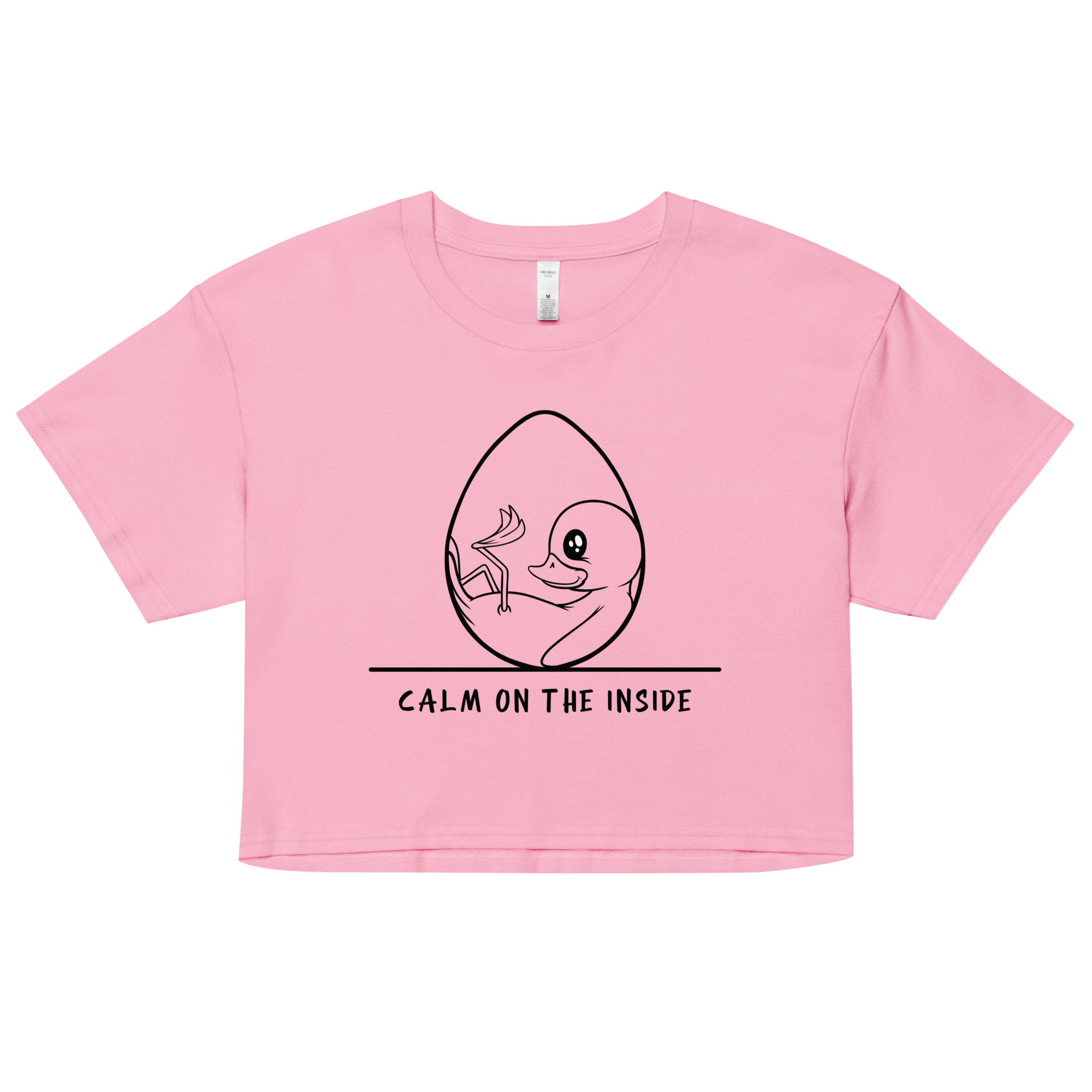 pink women’s crop top with  cute baby duckling in an egg