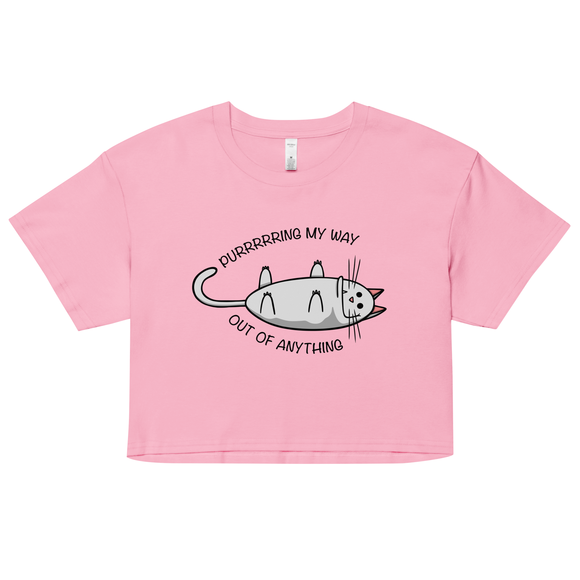 pink crop top with cool cat drawing