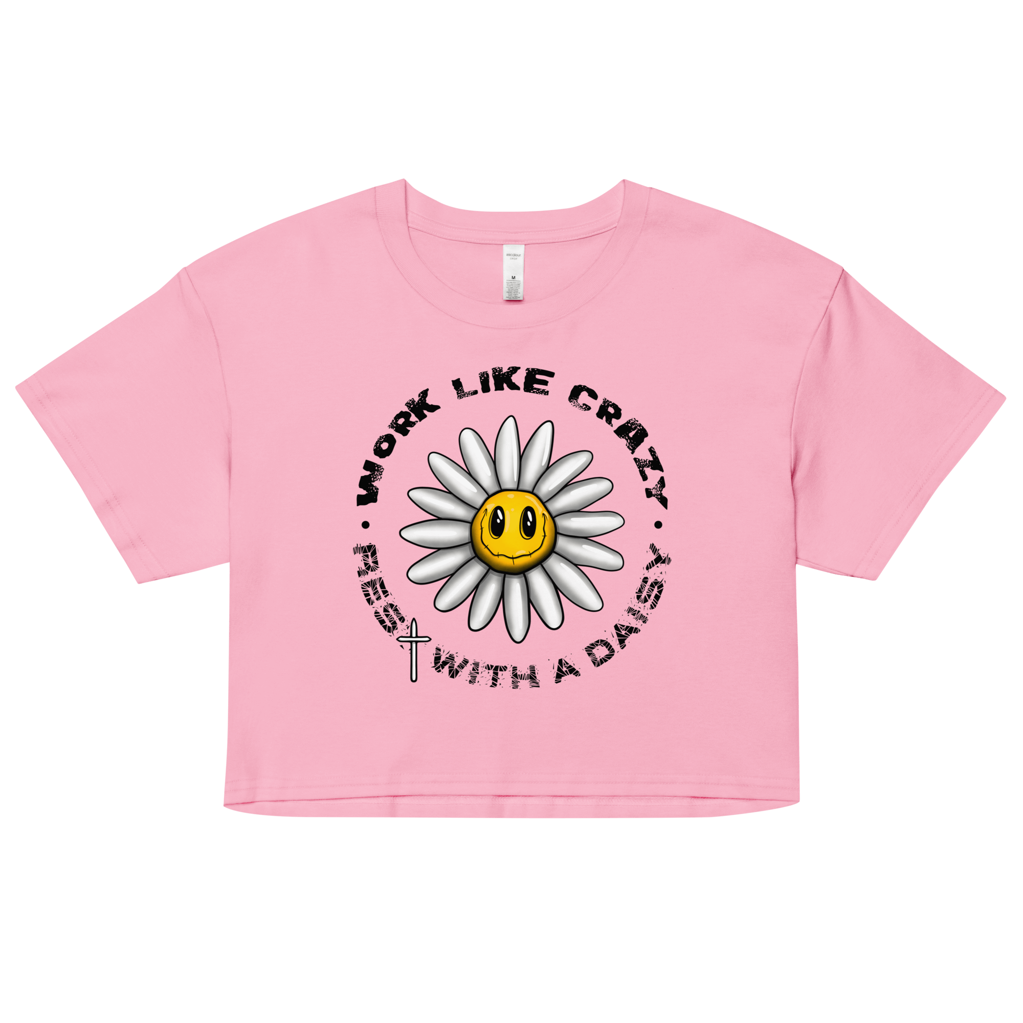 pink women’s crop top with cute daisy flower