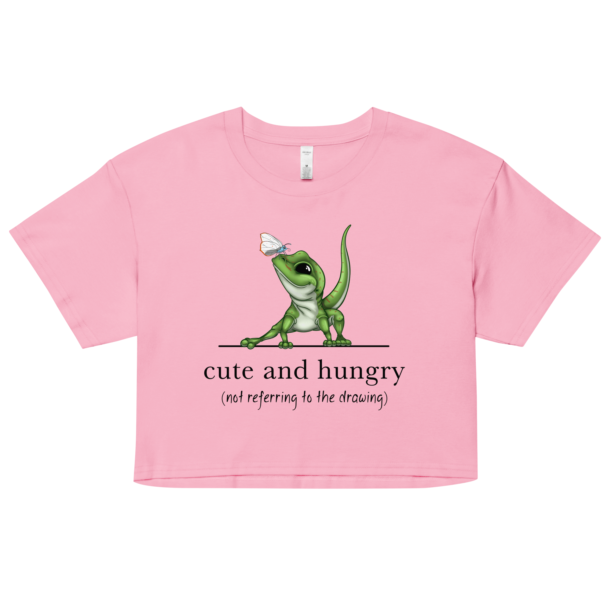 cute cartoon lizard and butterfly design on women’s crop top pink