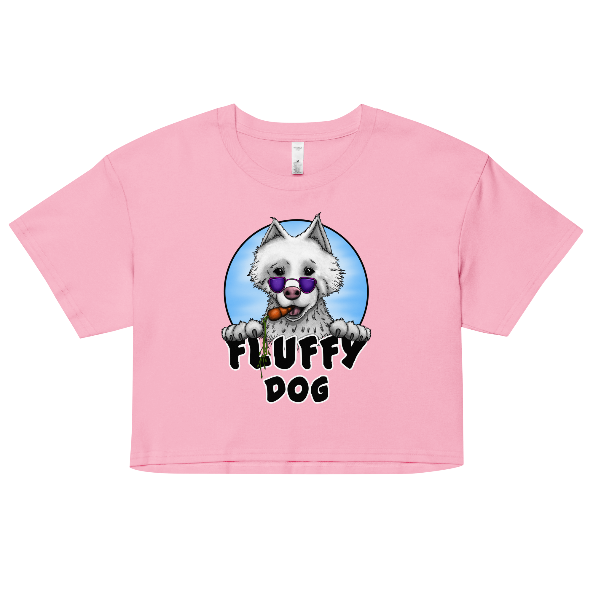 Fluffy dog samoyed on pink women’s crop top