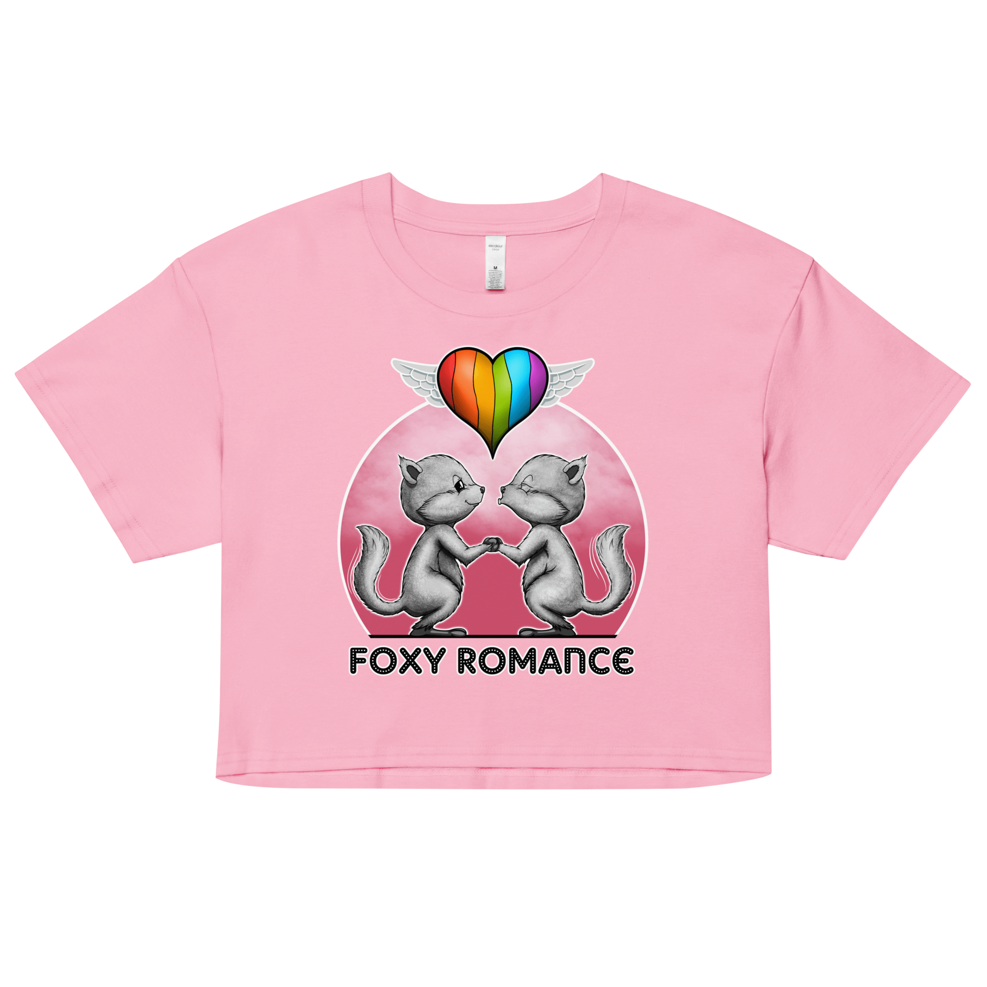 pink women’s crop top with cute cartoon animals showing love