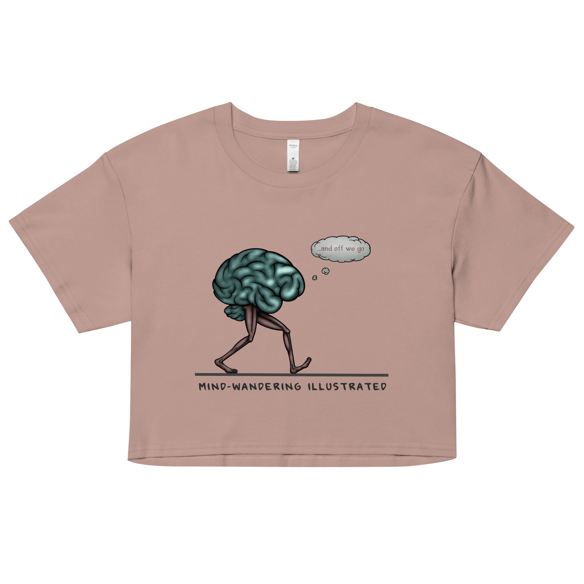 Cartoon brain humor women's crop top pink