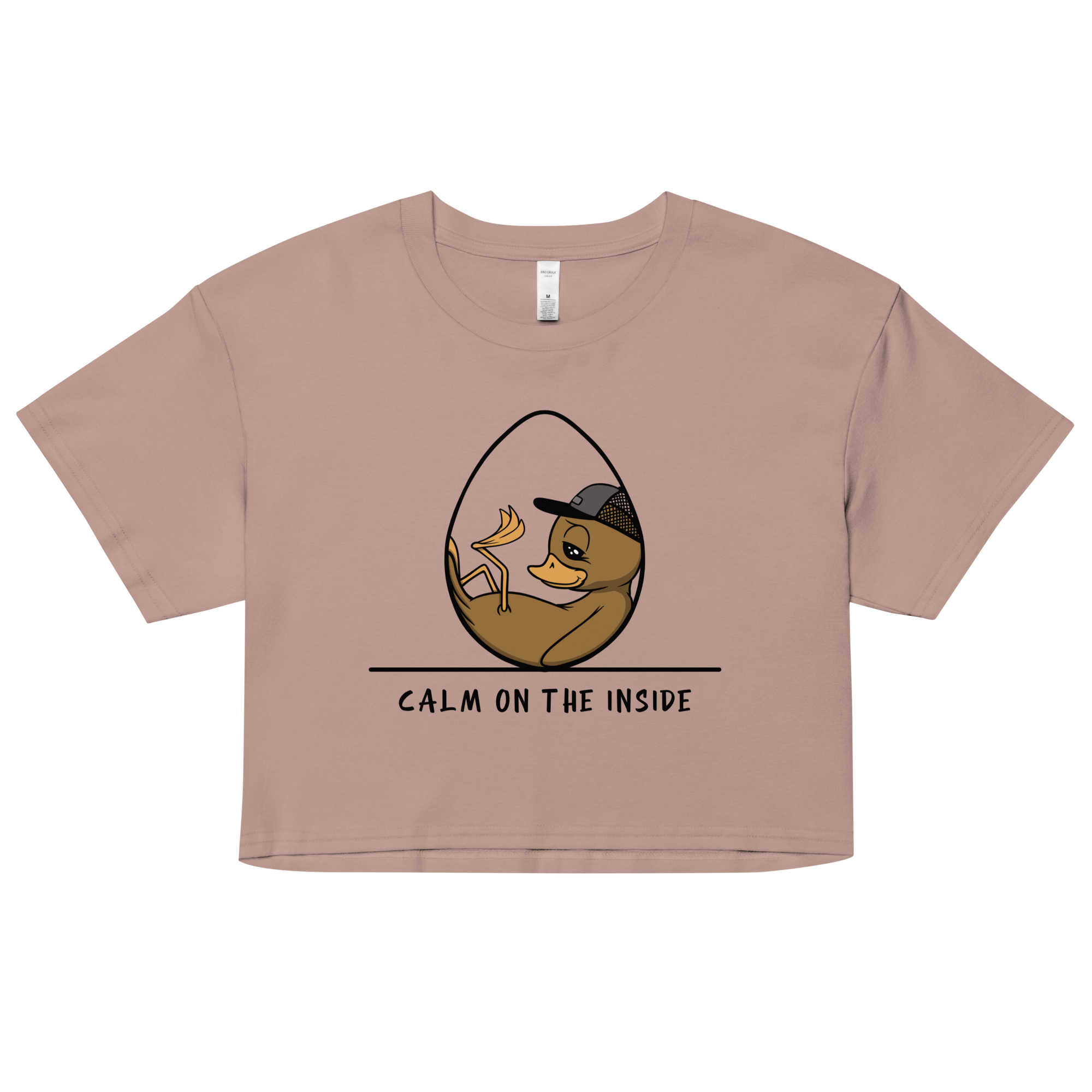 pink women’s crop top with cute baby duckling in an egg