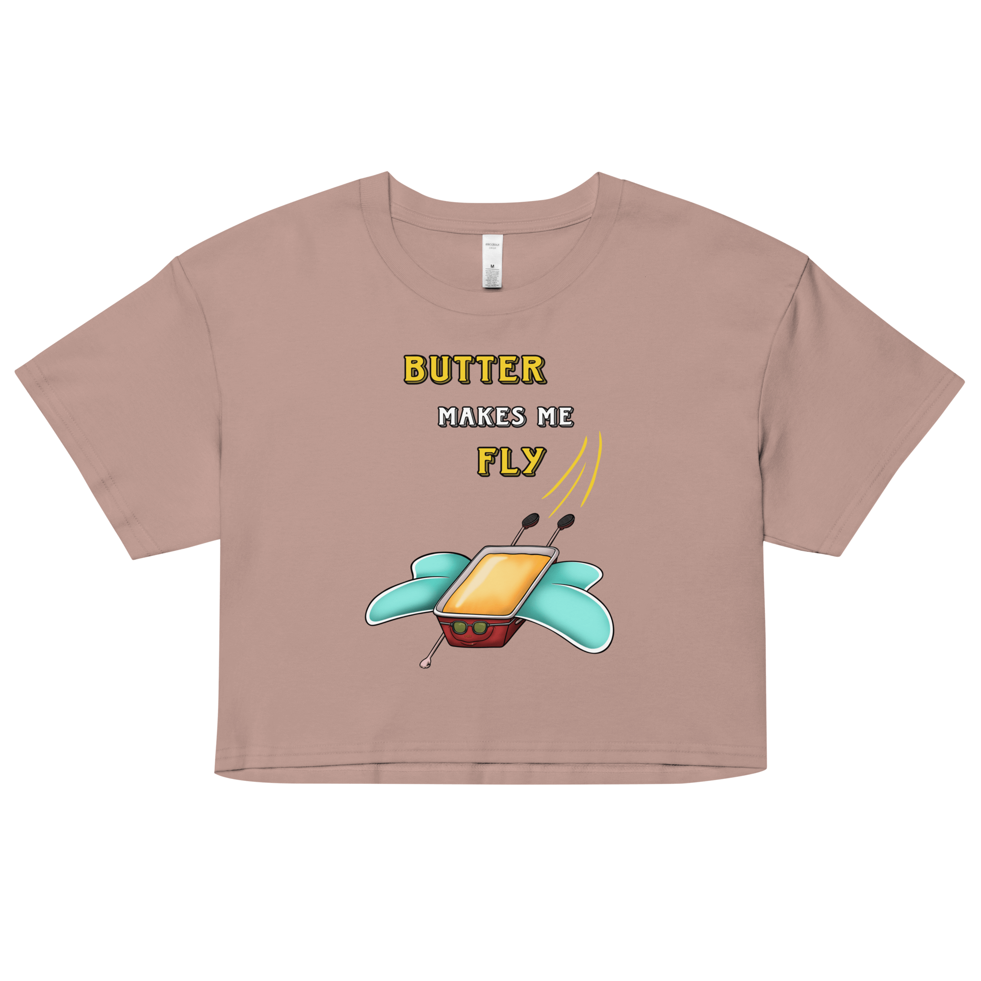 butter makes me fly on pink women’s crop top