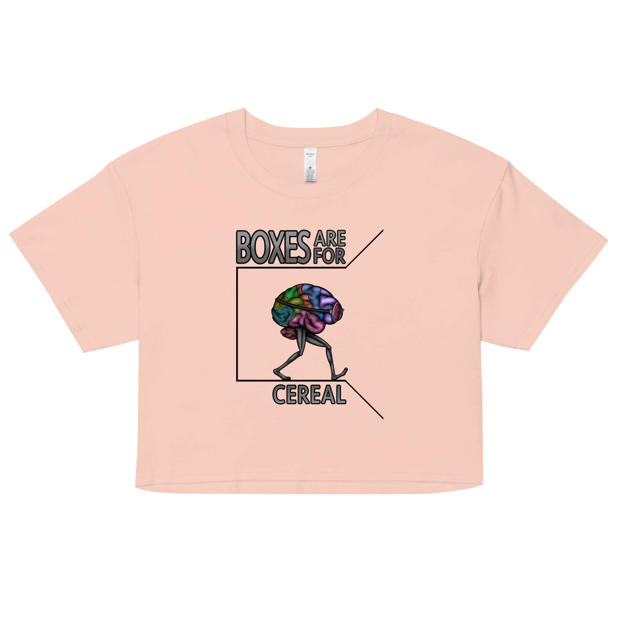 pink crop top with a cool and colorful cartoon brain