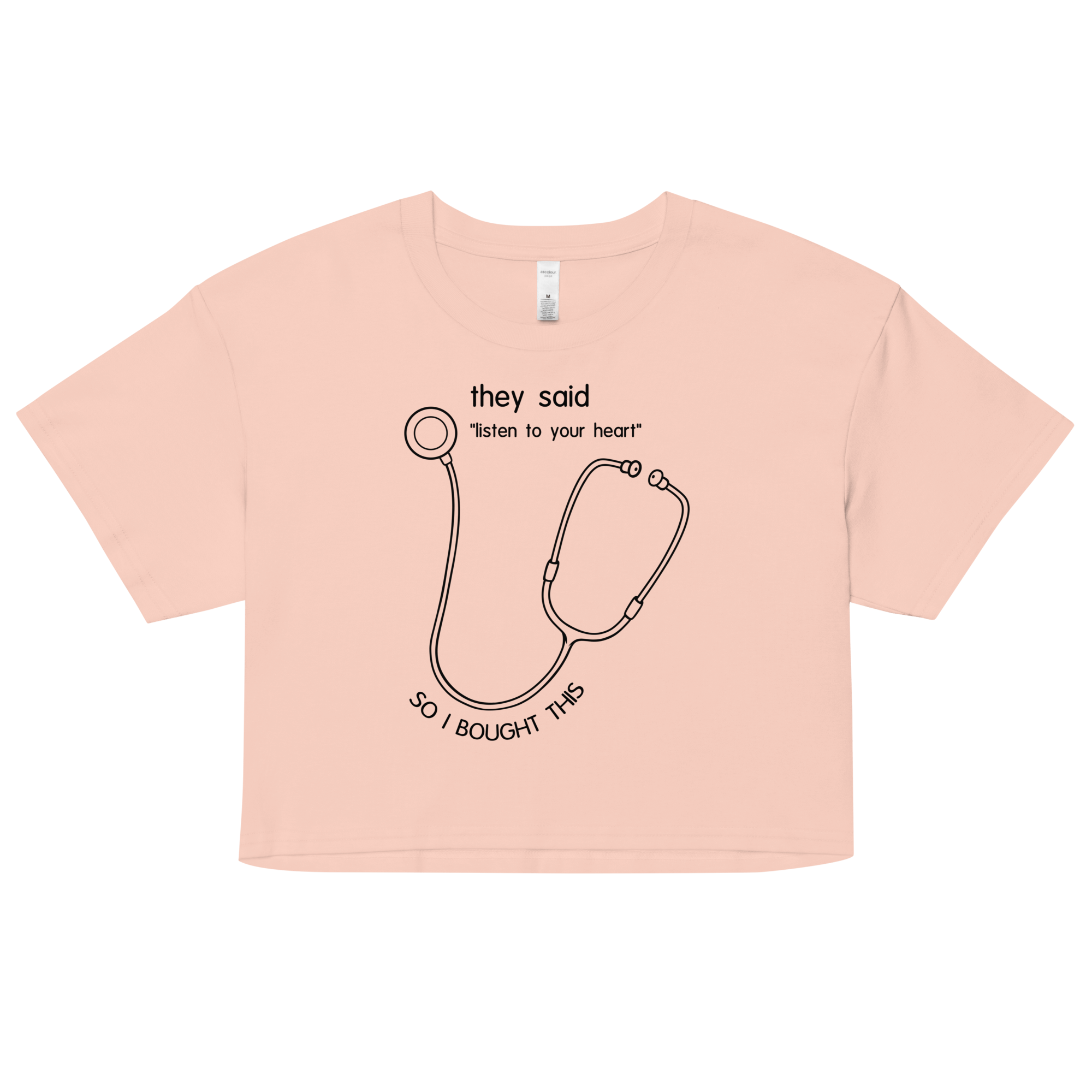 funny stethoscope drawing in cartoon style on pink crop top for women 