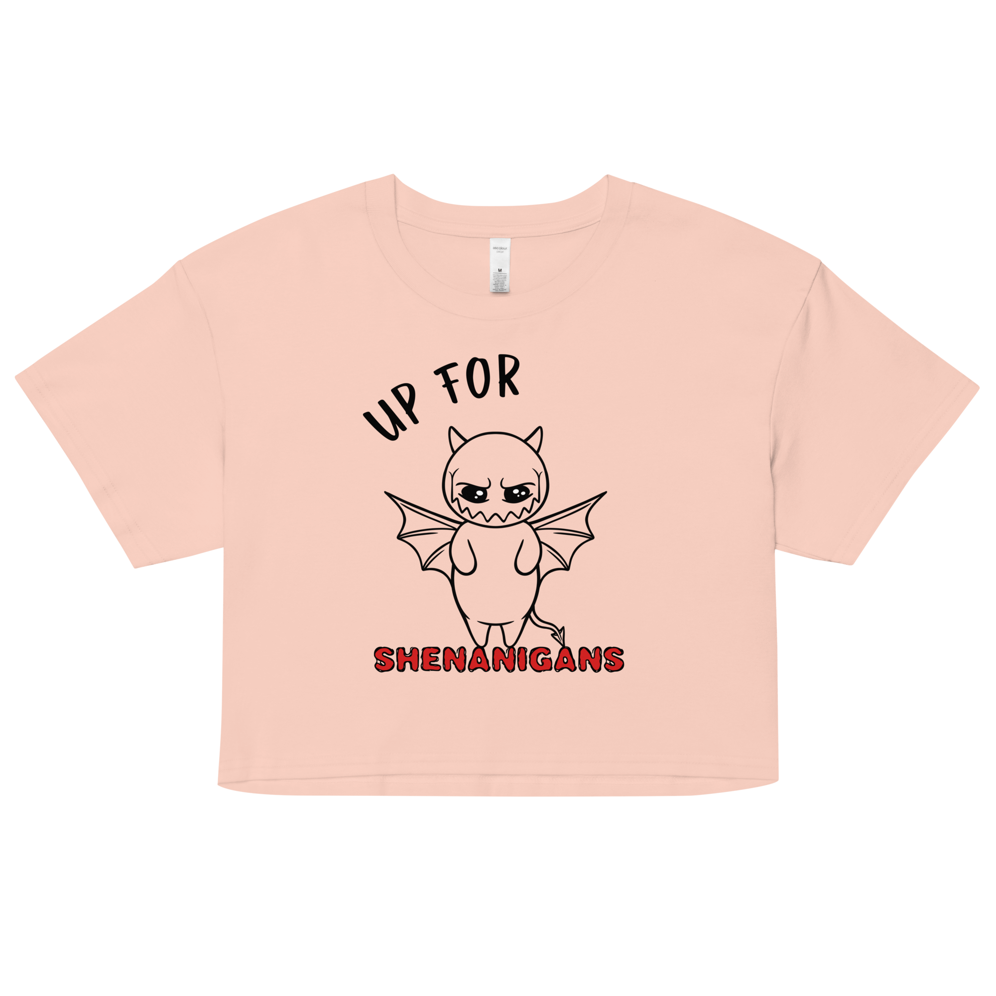 cute cartoon devil on pink women’s crop top