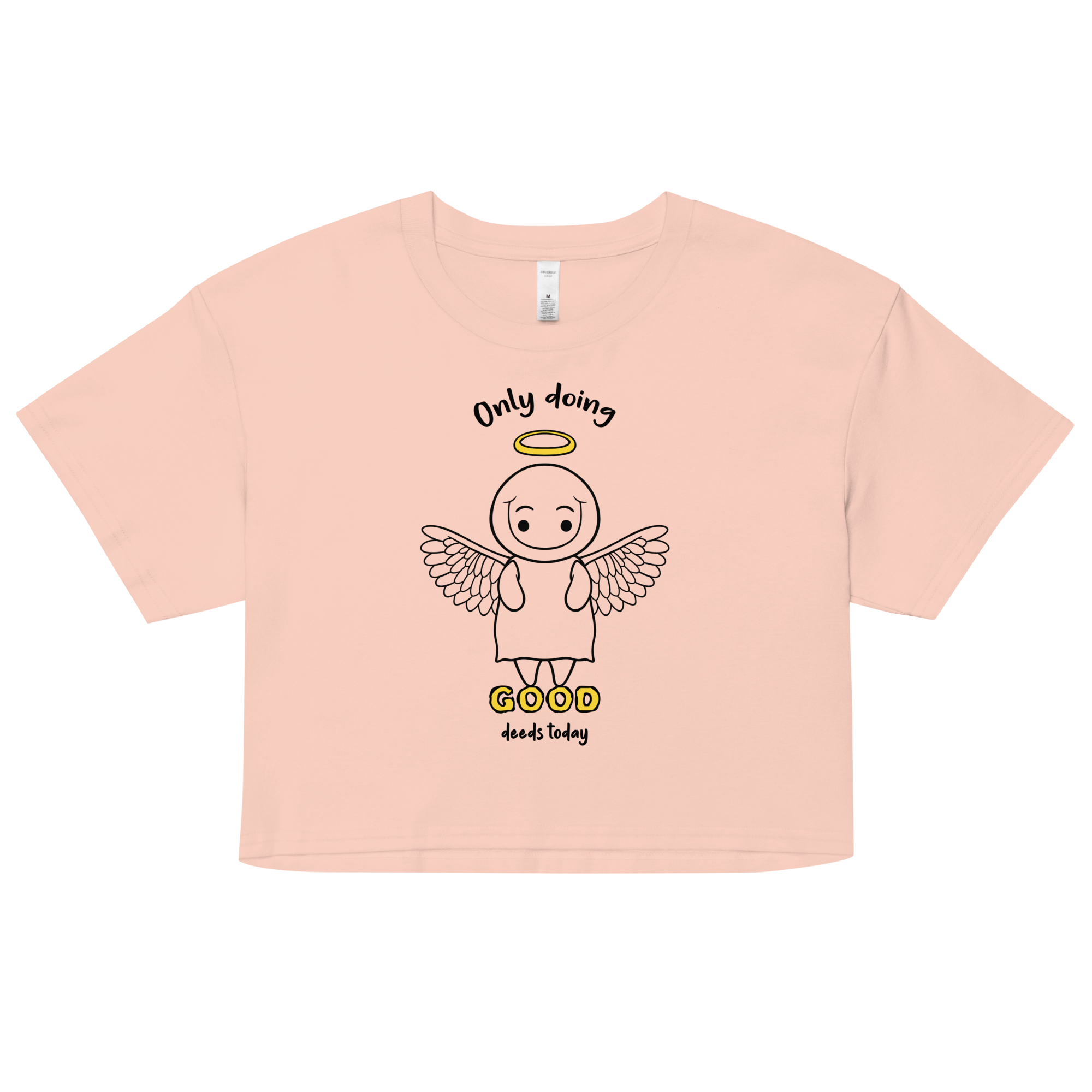 Cute angel in cartoon style on pink women’s crop top