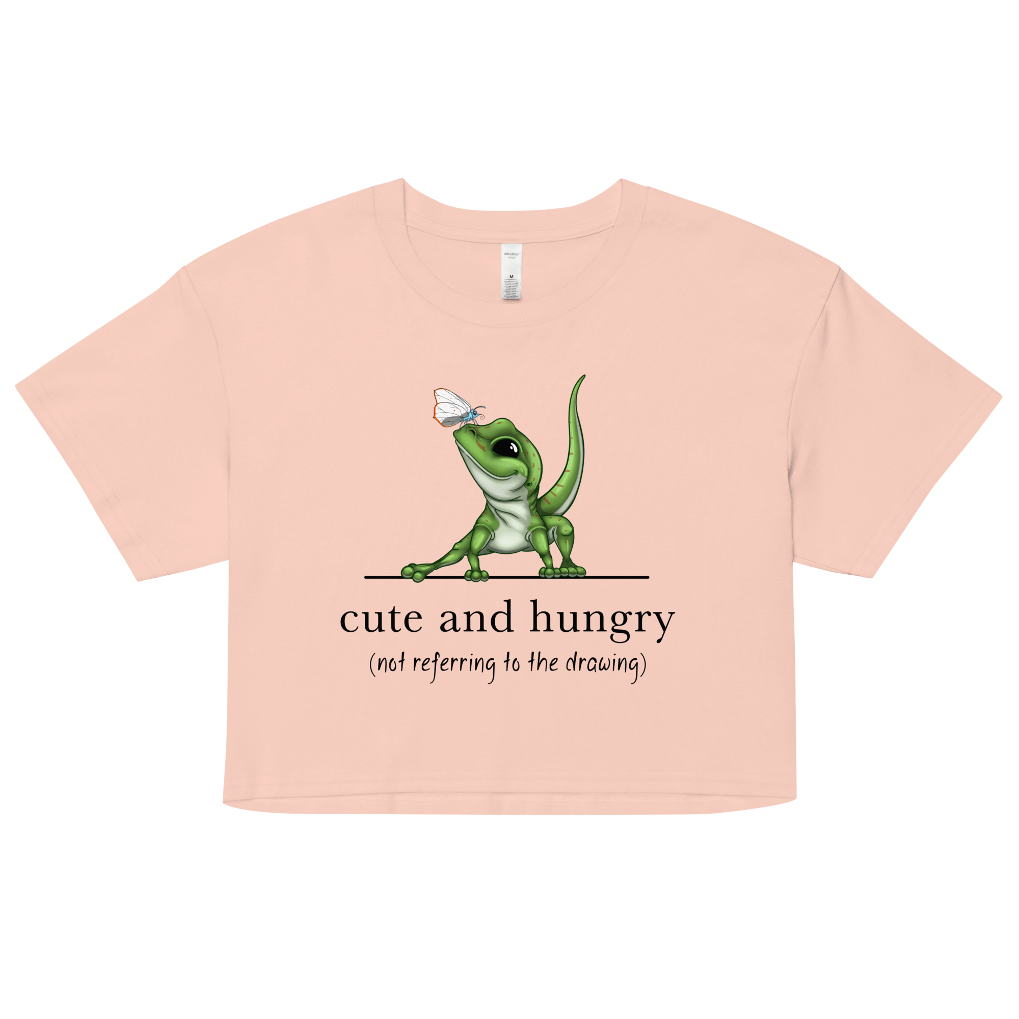 cute gecko reptile design on pink women’s crop top