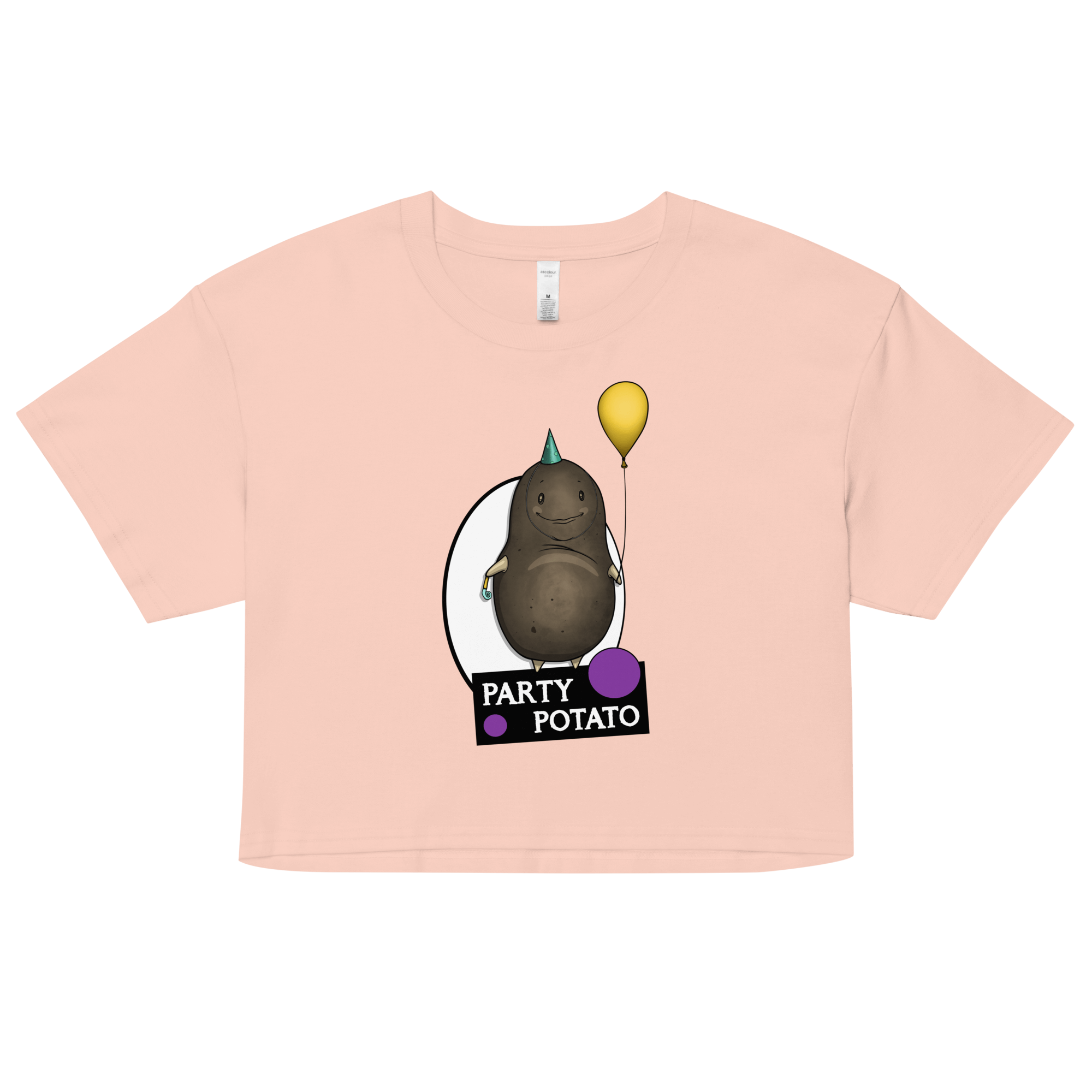 Women’s Crop Top pink with humor potato drawing going to party