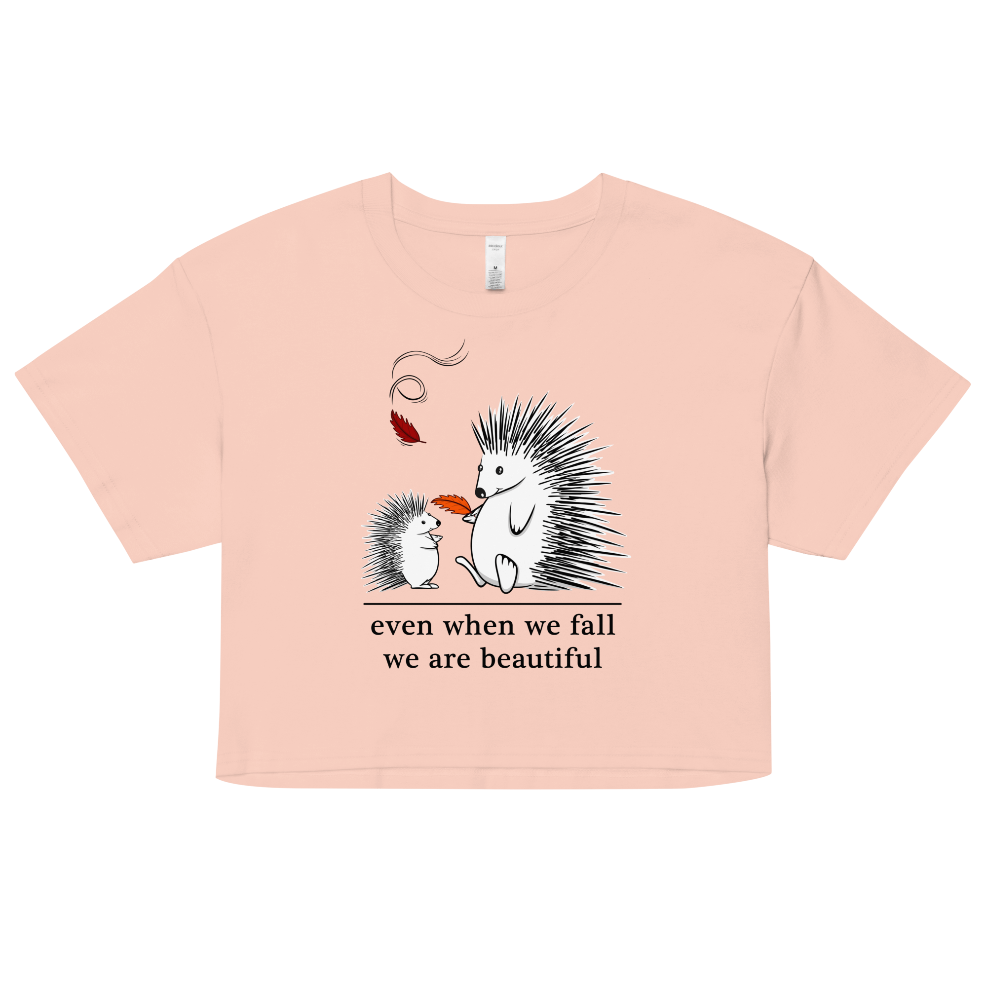 women’s crop top pink with cute hedgehog in autumn