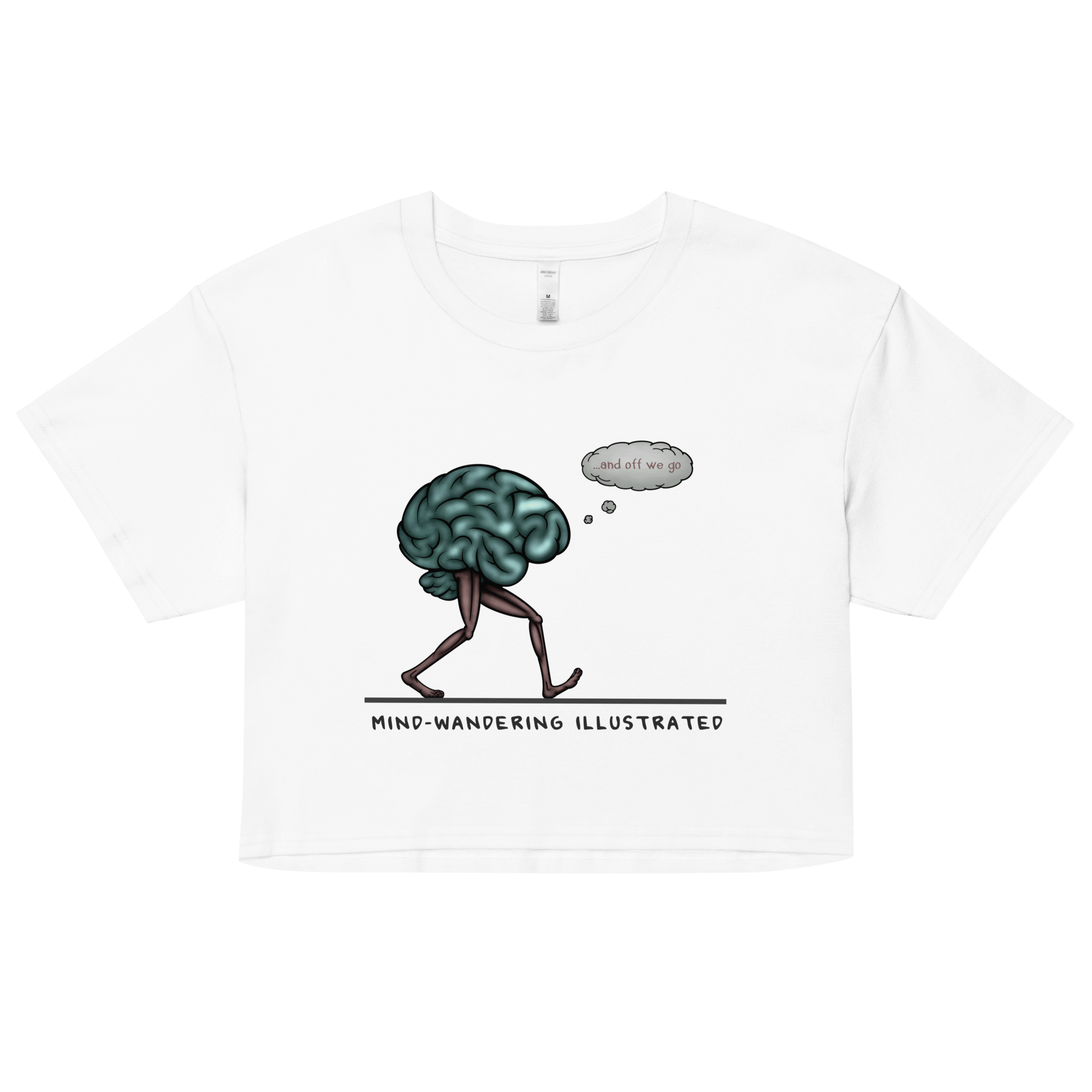 Funny cartoon brain women's crop top white