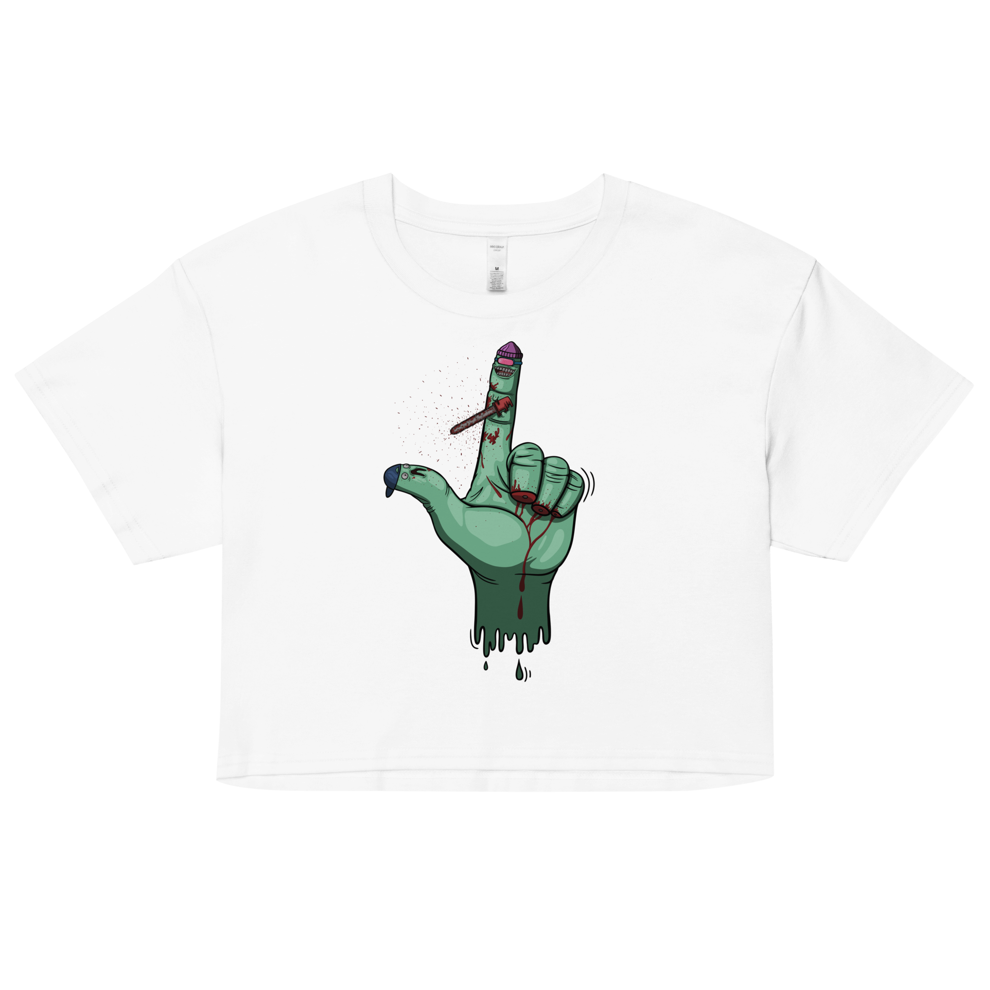 Cartoon hand with bloody fingers white crop top