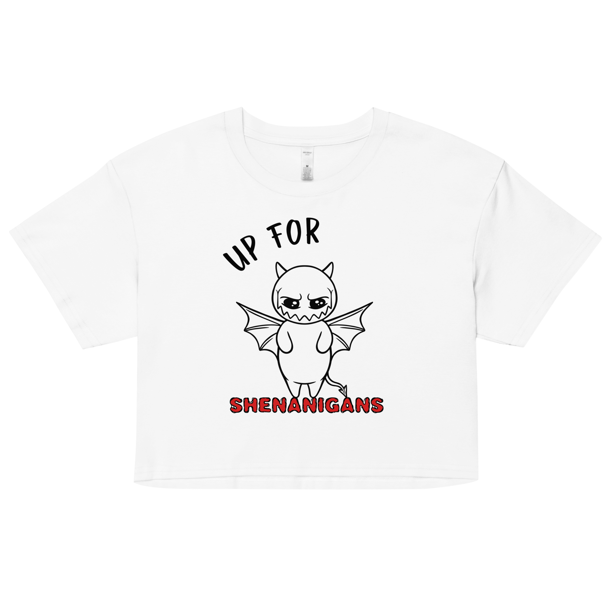 cartoon devil sketch on white crop top