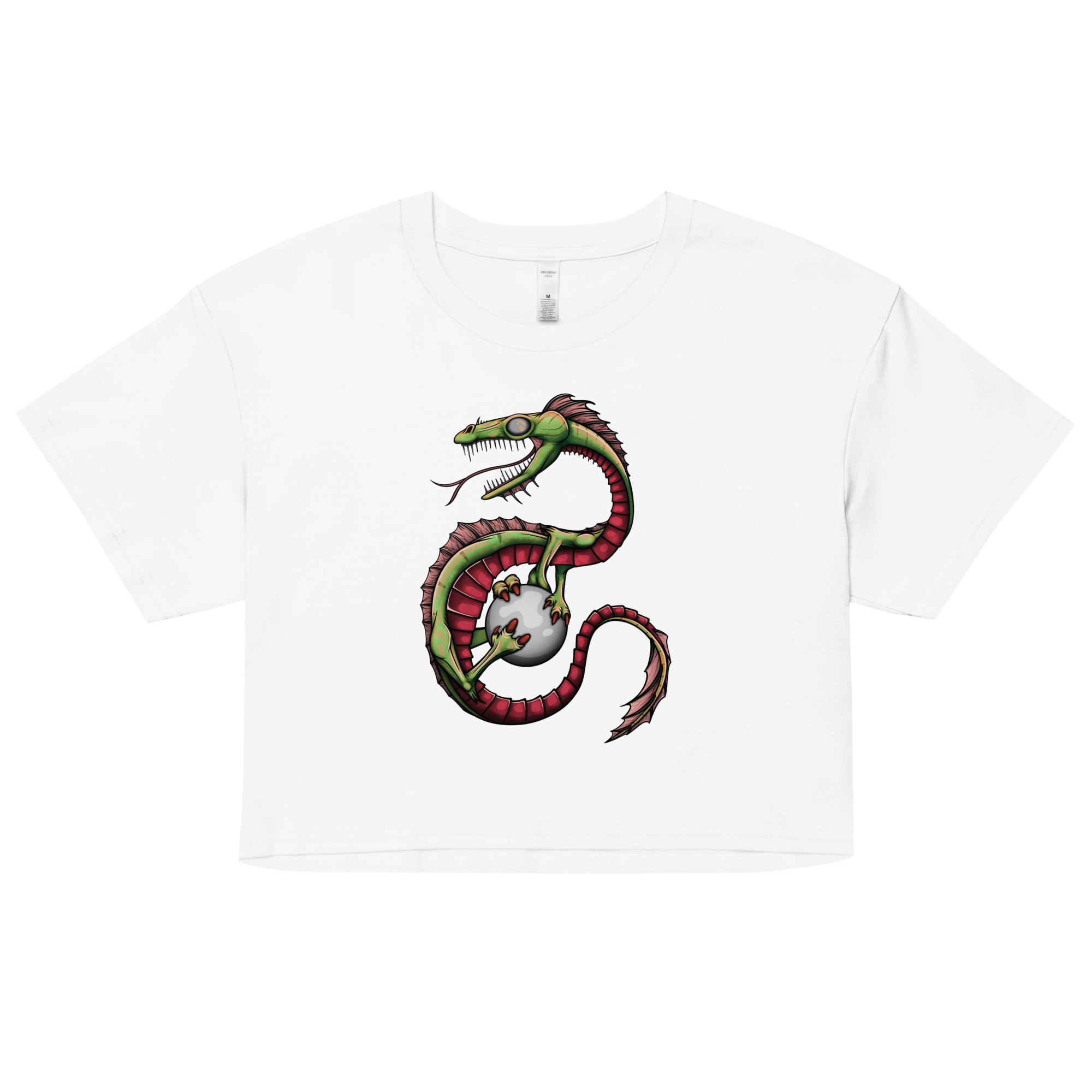 white crop top with cool dragon design