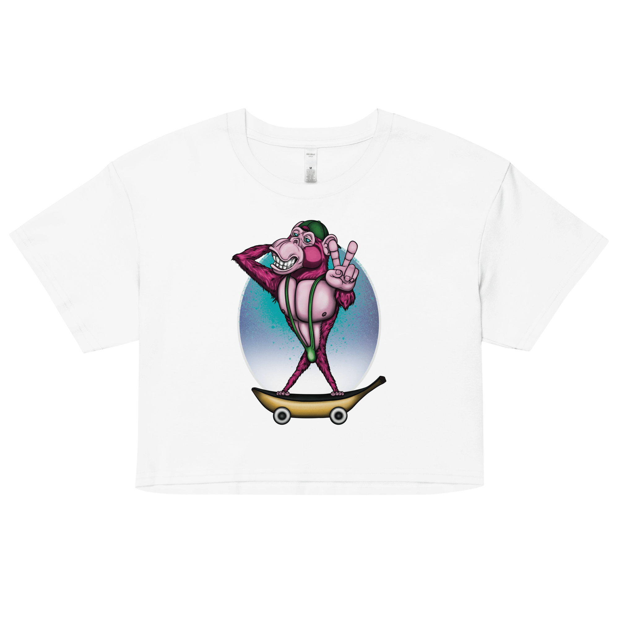 cool cartoon monkey on white crop top