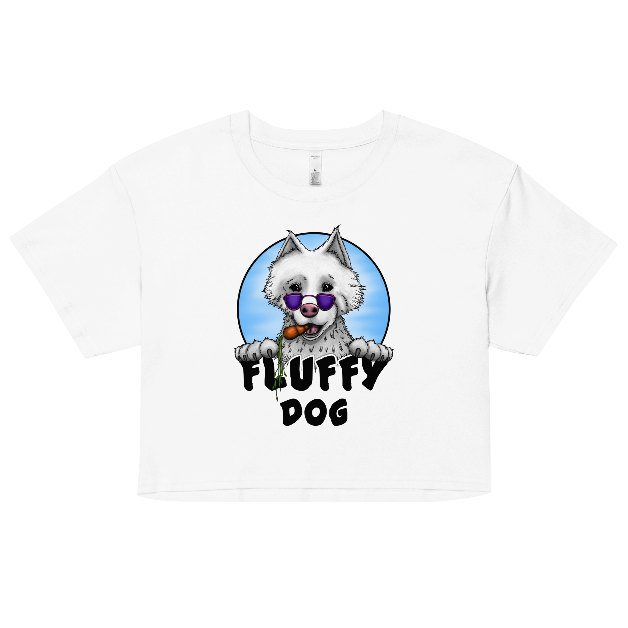 white fluffy samoyed dog women’s crop top white 